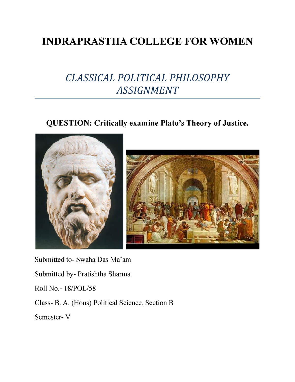 Plato's Theory Of Justice - INDRAPRASTHA COLLEGE FOR WOMEN CLASSICAL ...