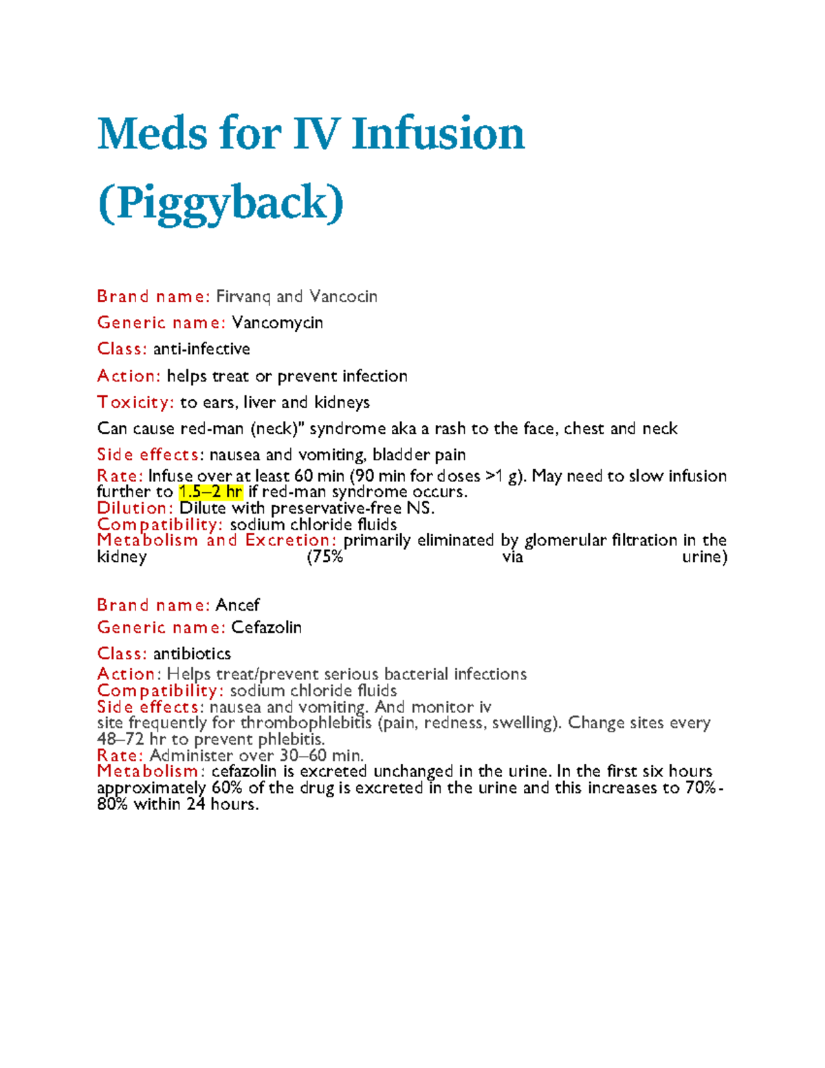 IV MEDS Piggyback - Iv piggy back - Meds for IV Infusion (Piggyback) B ...