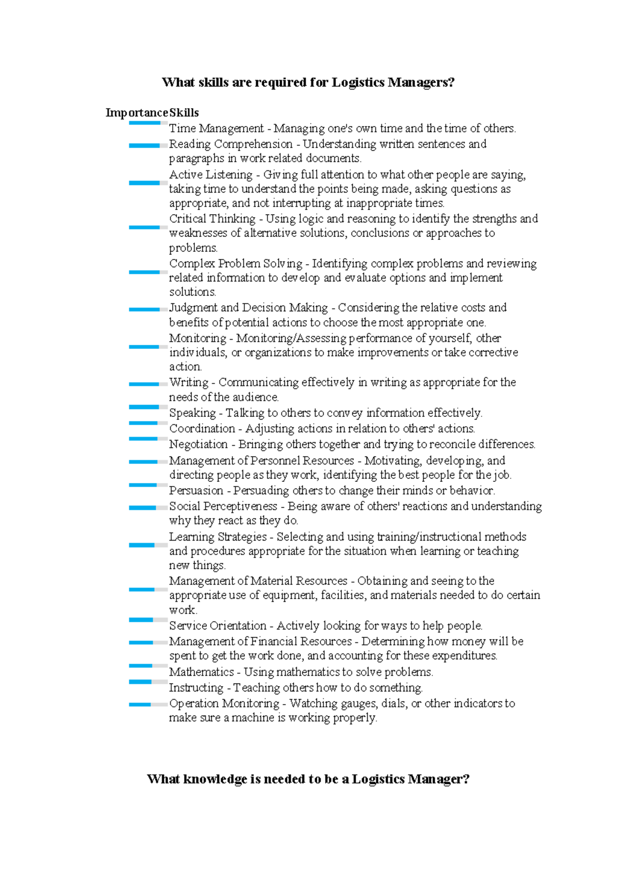 What skills are required for Logistics Managers - What skills are ...