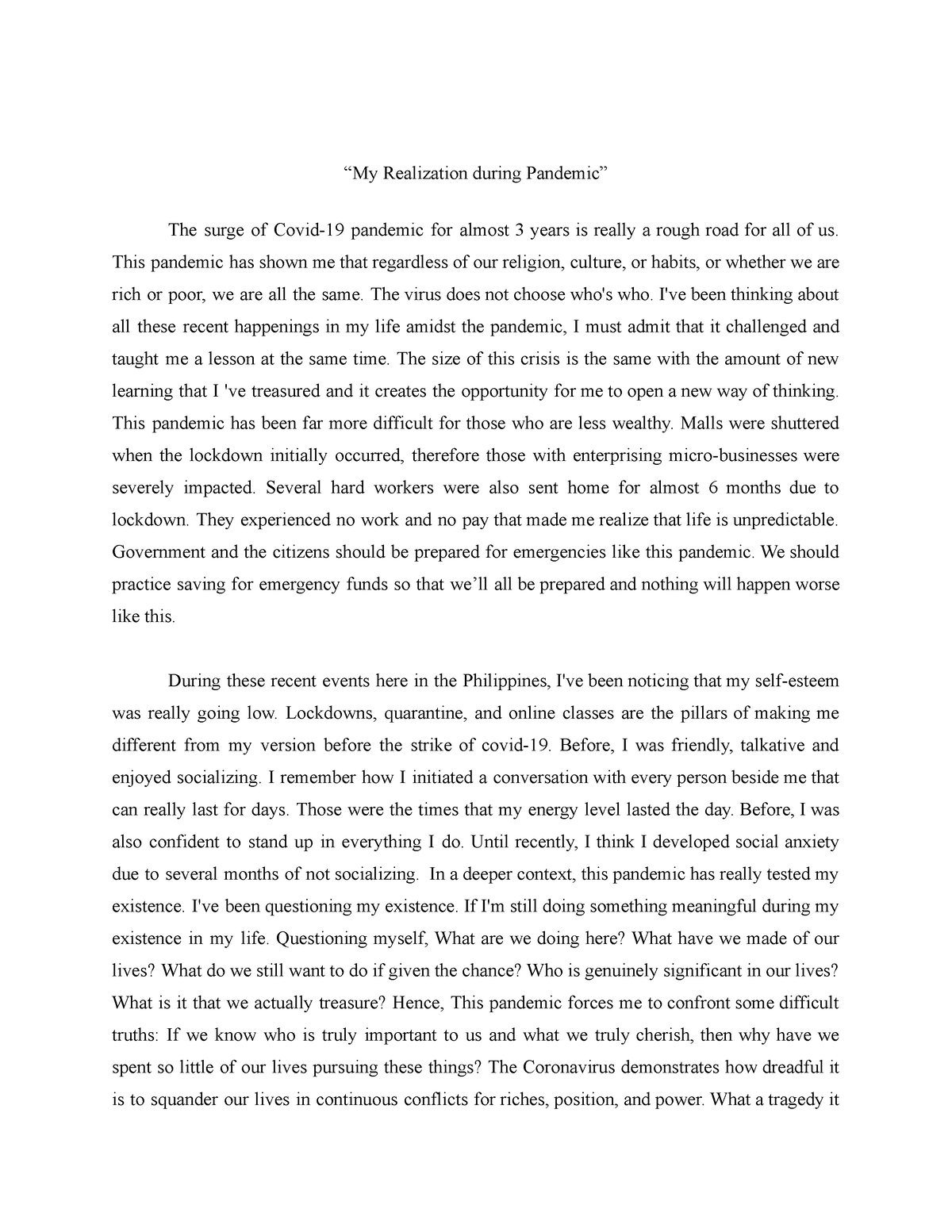 essay on life after pandemic in 150 words