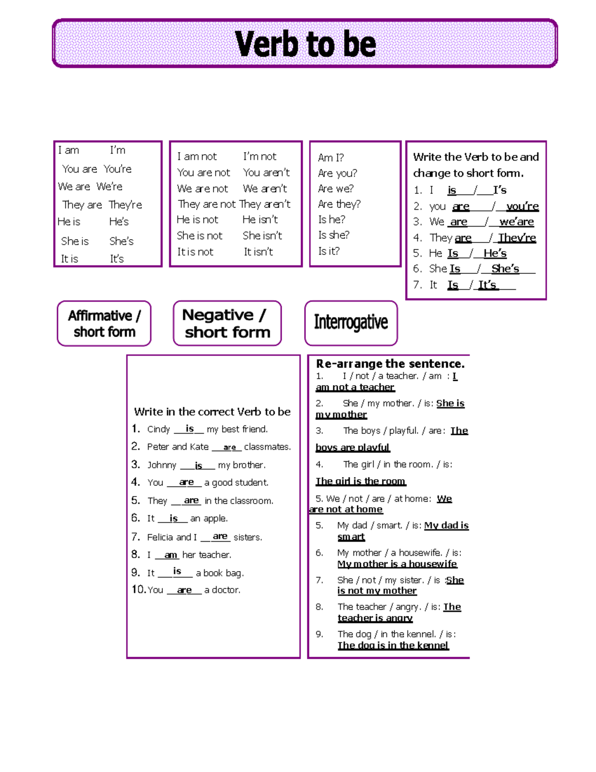 Activity 2 - To Be - . - I Am I’m You Are You’re We Are 