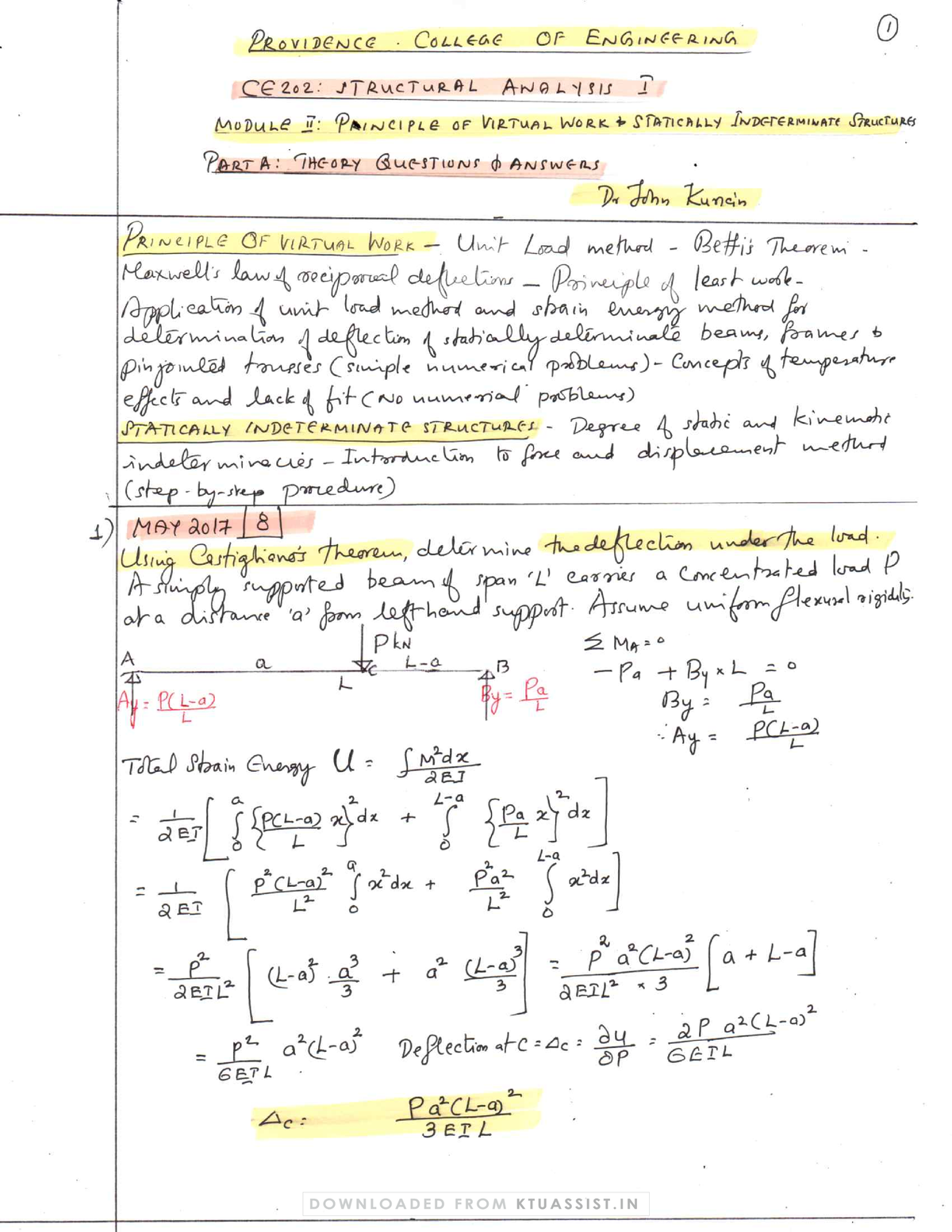 CE202 M2 - Vyshakh Sir - Structural Analysis 1 - Studocu