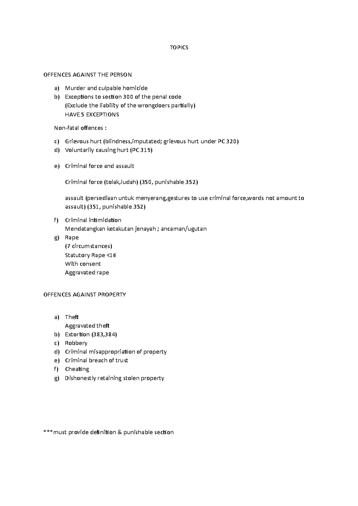 1st Class Notes 1st Class Notes 1st Class Notes Topics Offences Against The Person A 4460