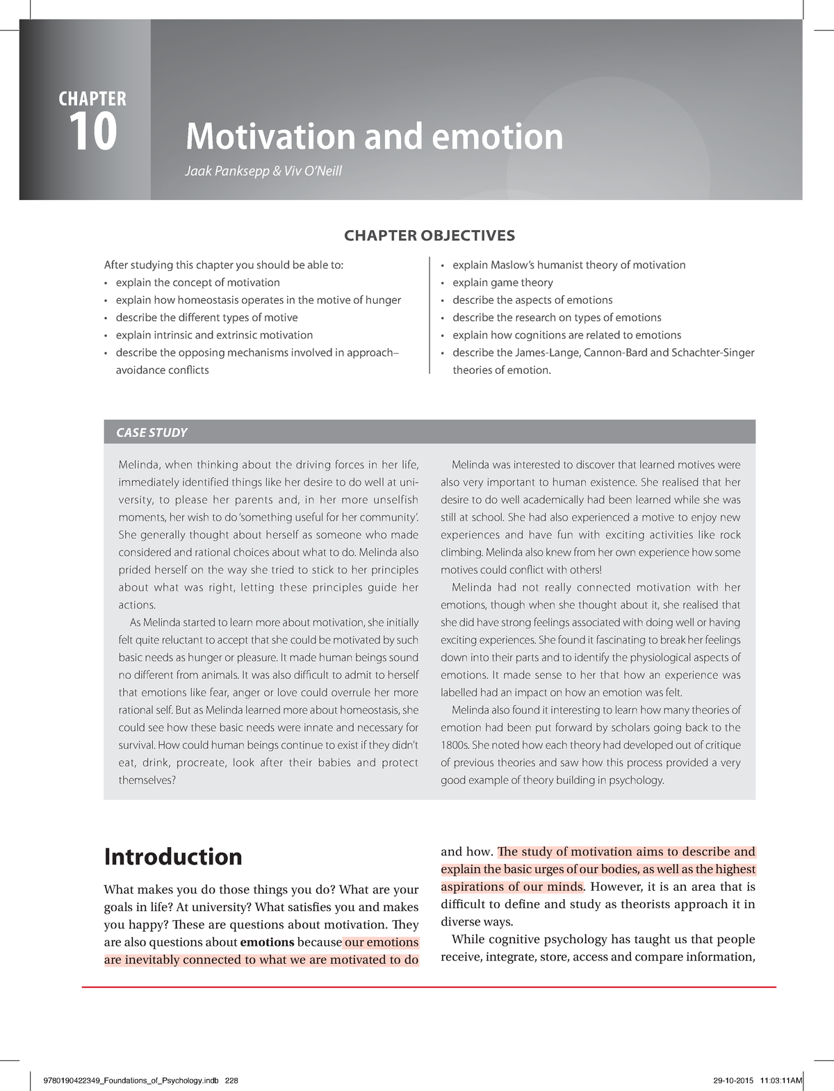 Chapter 10- Motivation And Emotions - CASE STUDY CHAPTER OBJECTIVES ...