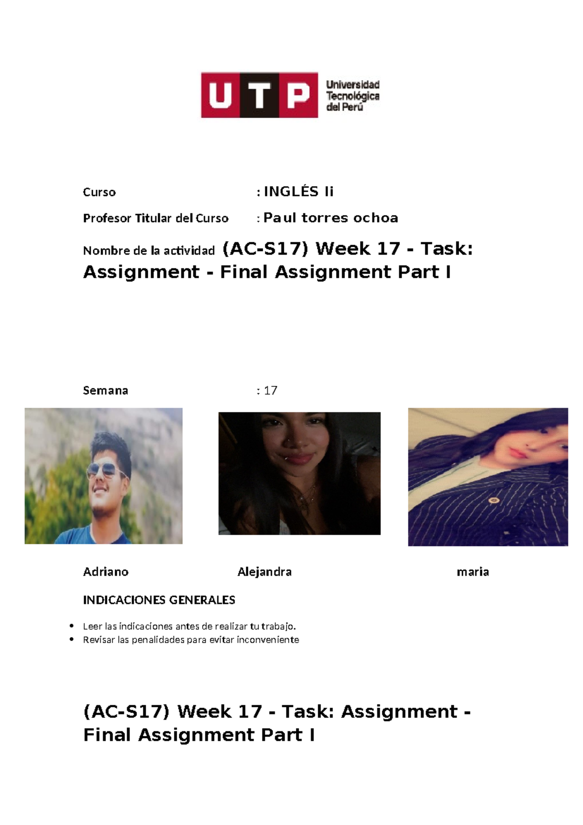 Semana 17 - vsfsbn - ingles, tarea - Curso : INGLÉS Ii Profesor Titular ...
