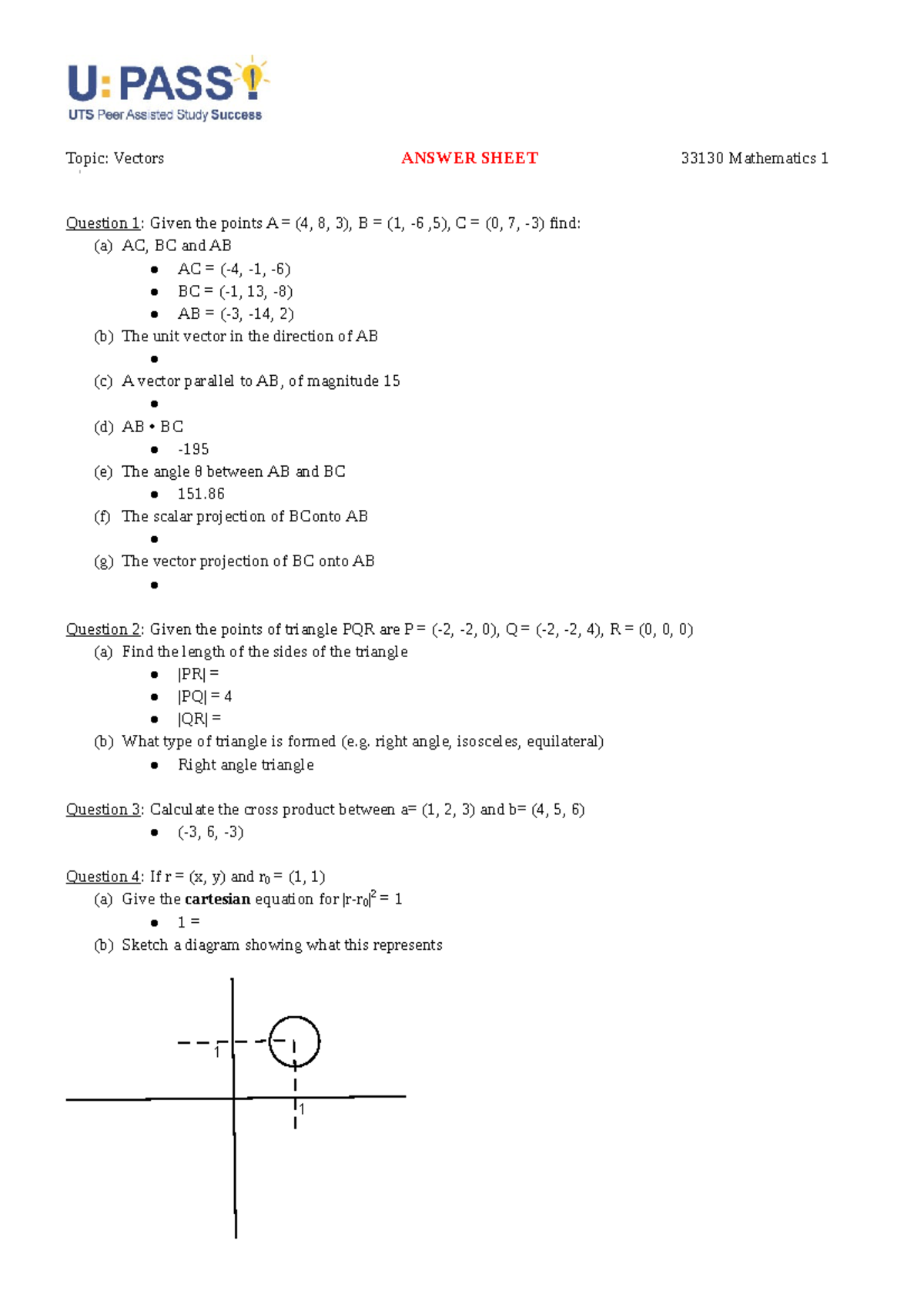 Practice Worksheet with Answers - Vectors - Question 1: Given the
