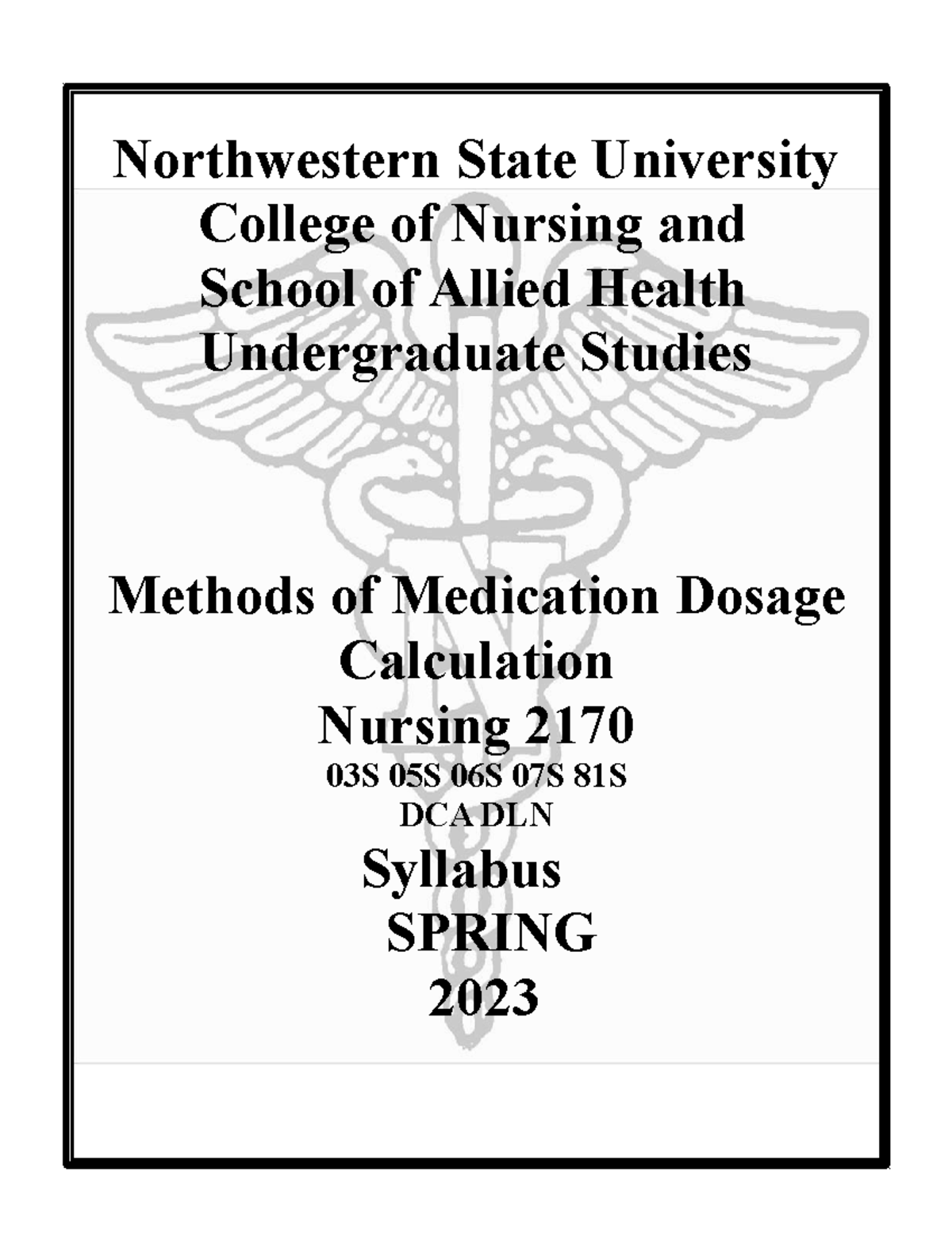 Resource Packet Spring 2023 Northwestern State University College Of