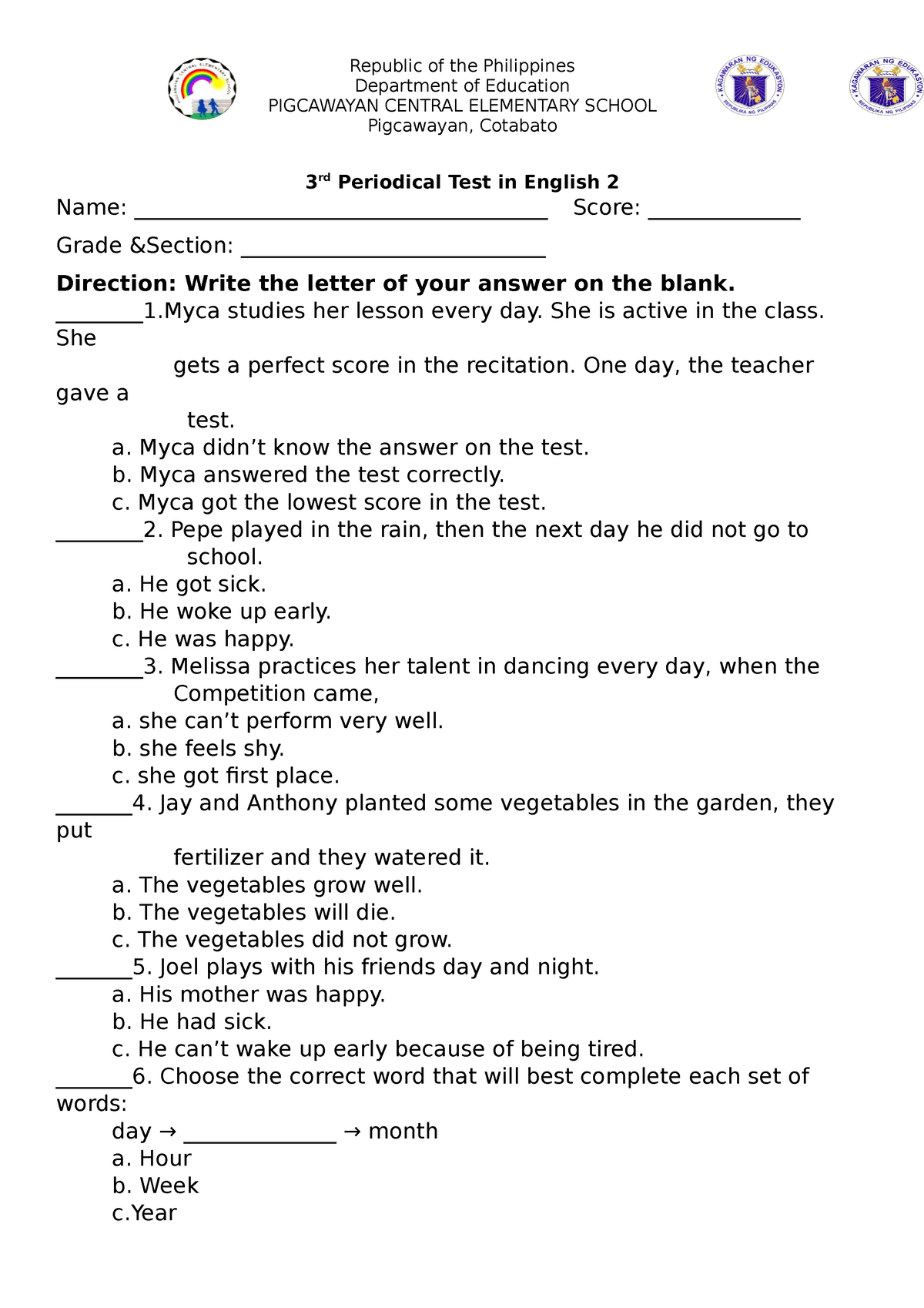 Q3- English 2 - Periodical Exam - Republic Of The Philippines ...