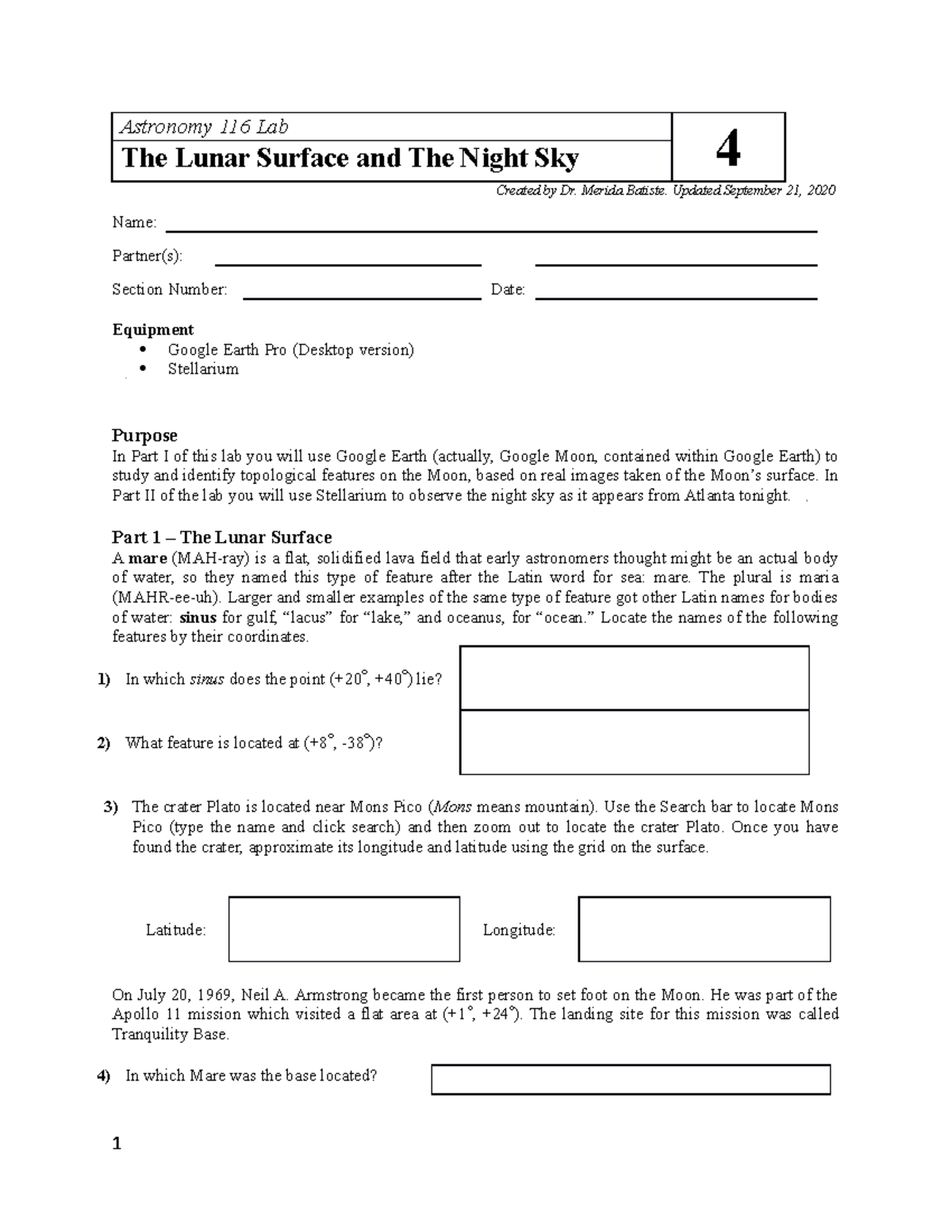 Intro To Astronomy Lab: 4 - The Lunar Surface And The Night Sky ...