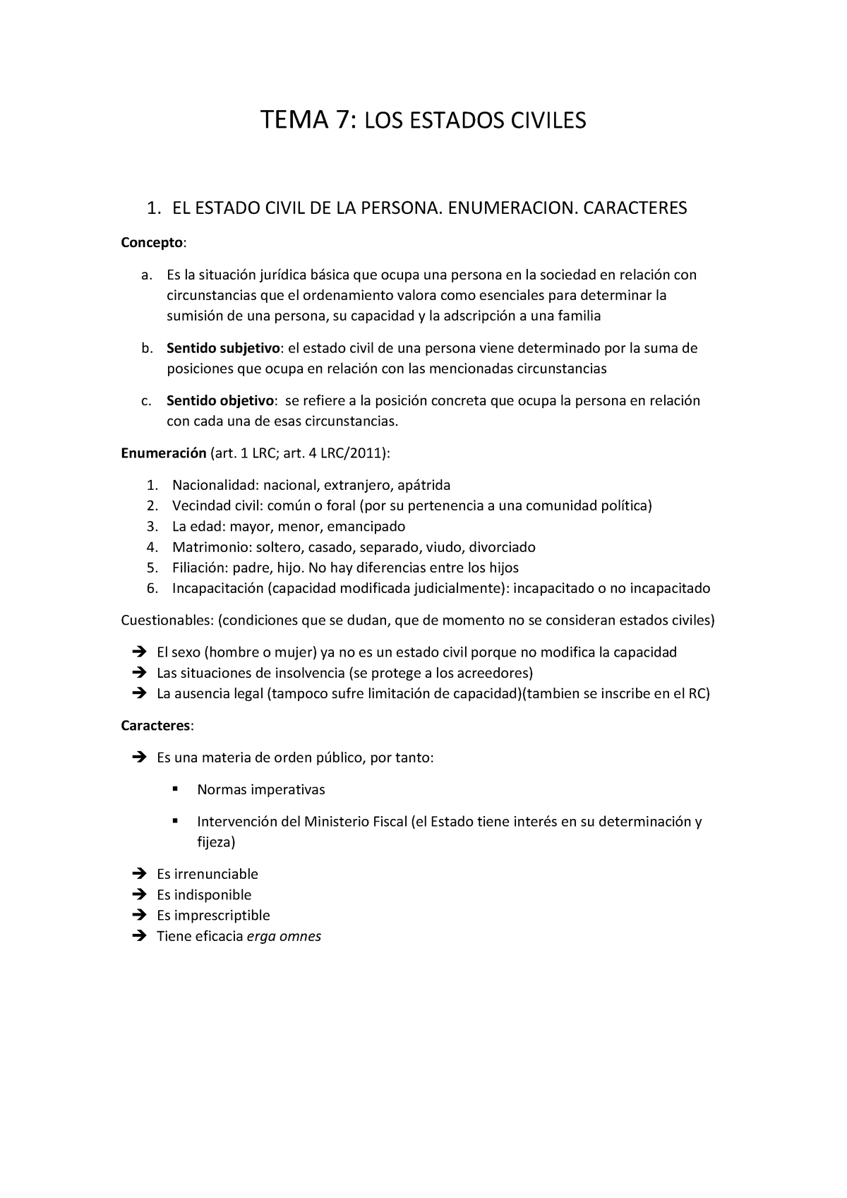 TEMA 7 Introduccion Civil - TEMA 7: LOS ESTADOS CIVILES 1. EL ESTADO ...