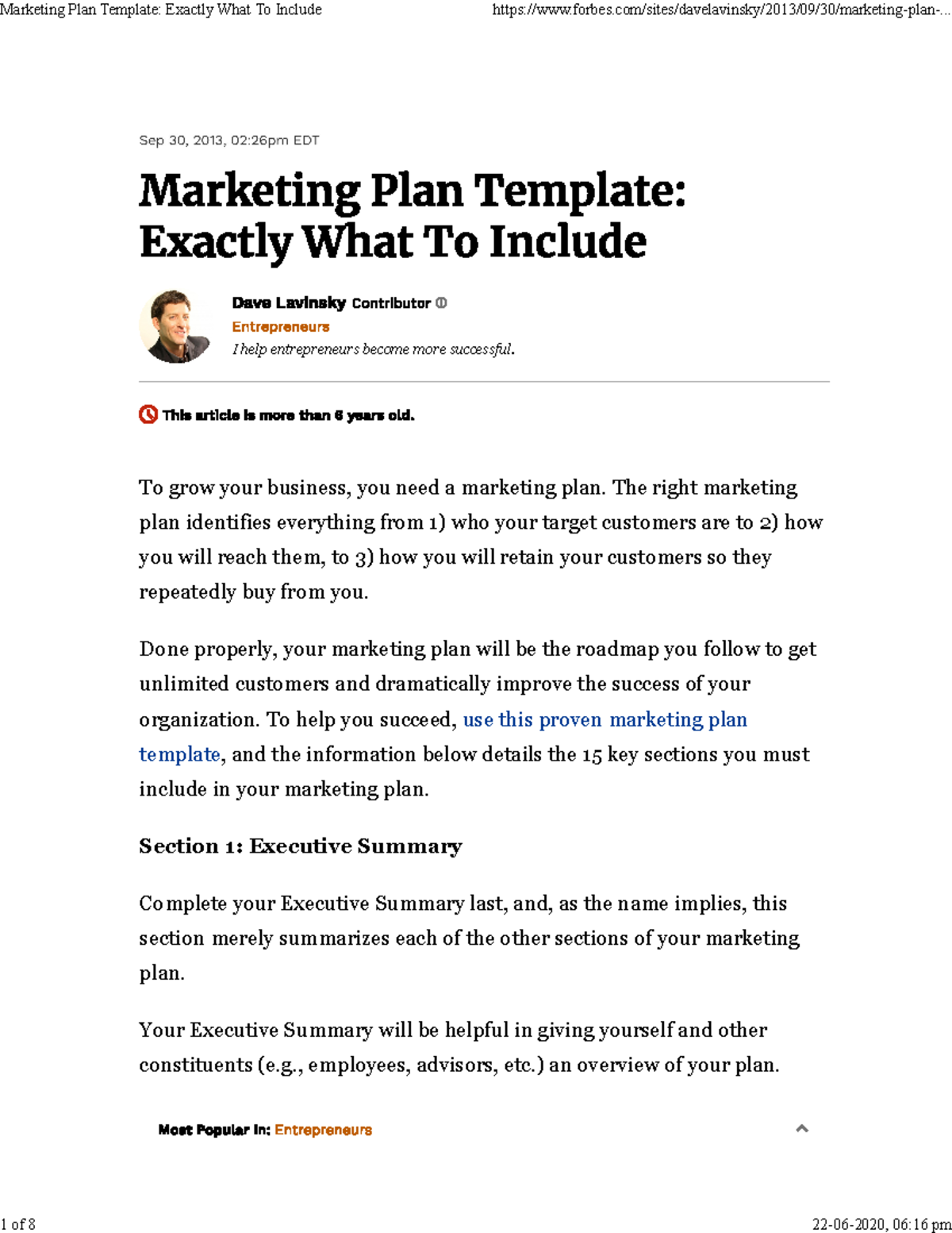 Marketing plan sections - I help entrepreneurs become more successful ...