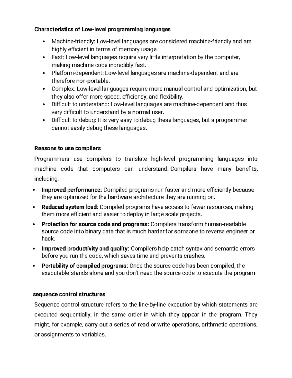 Structured summary pointers - Characteristics of Low-level programming ...