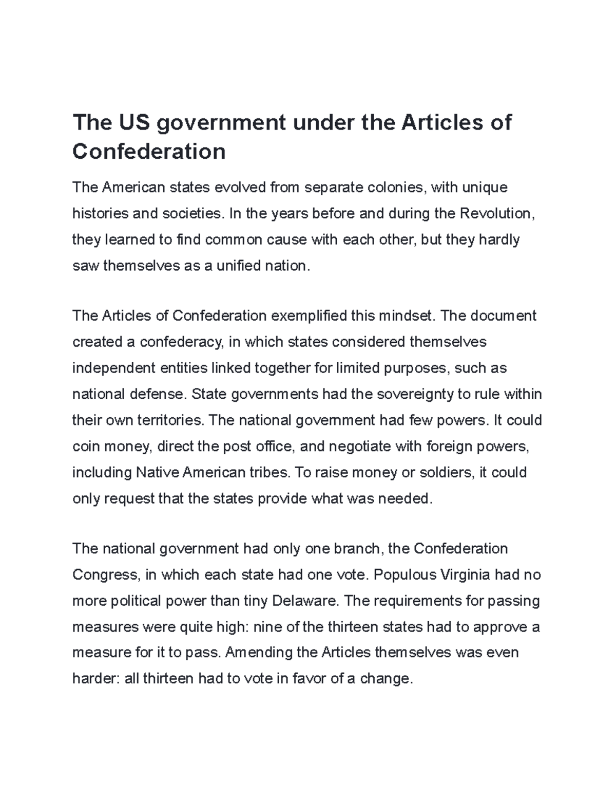 The US government under the Articles of Confederation - The US ...