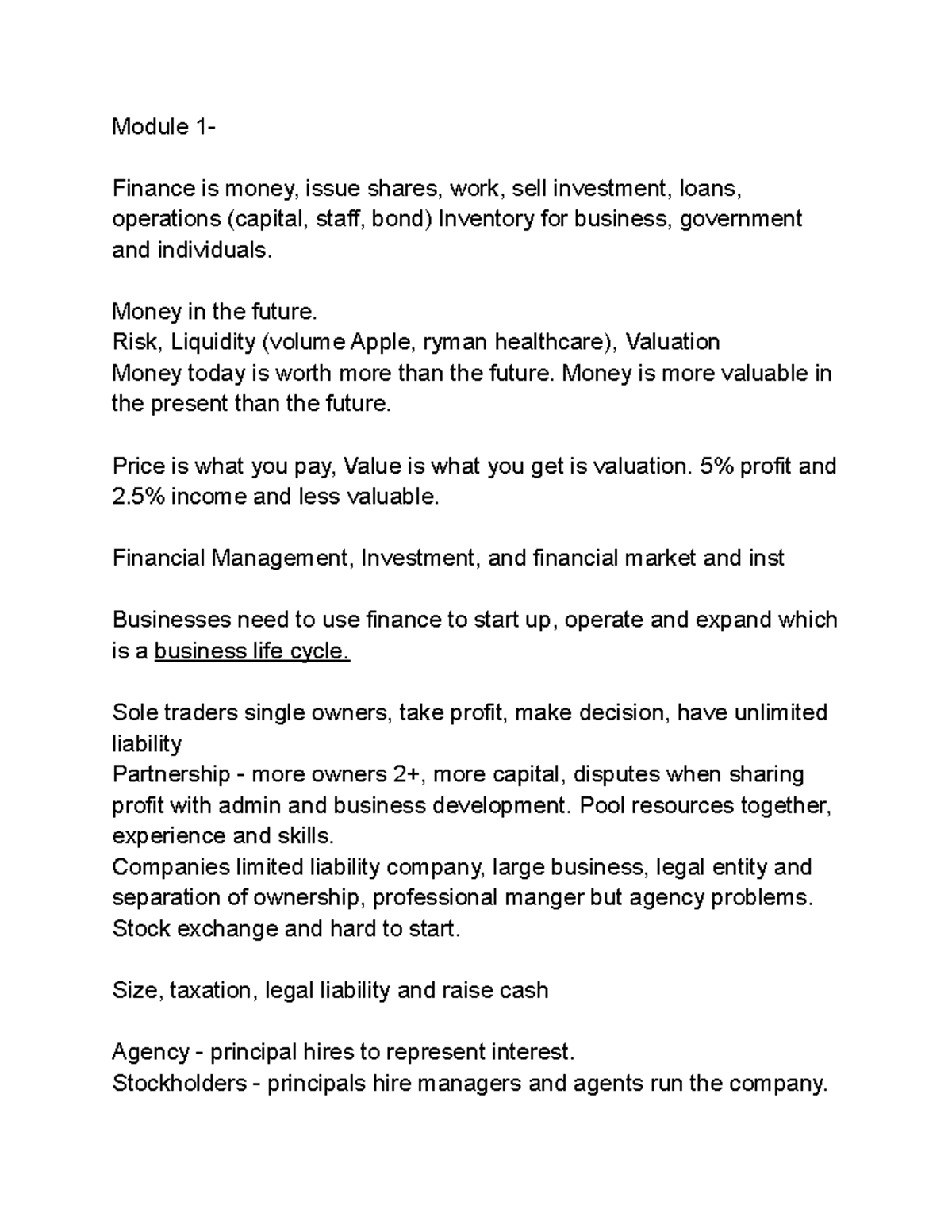 Finance week 1 Lecture - Module 1- Finance is money, issue shares, work ...