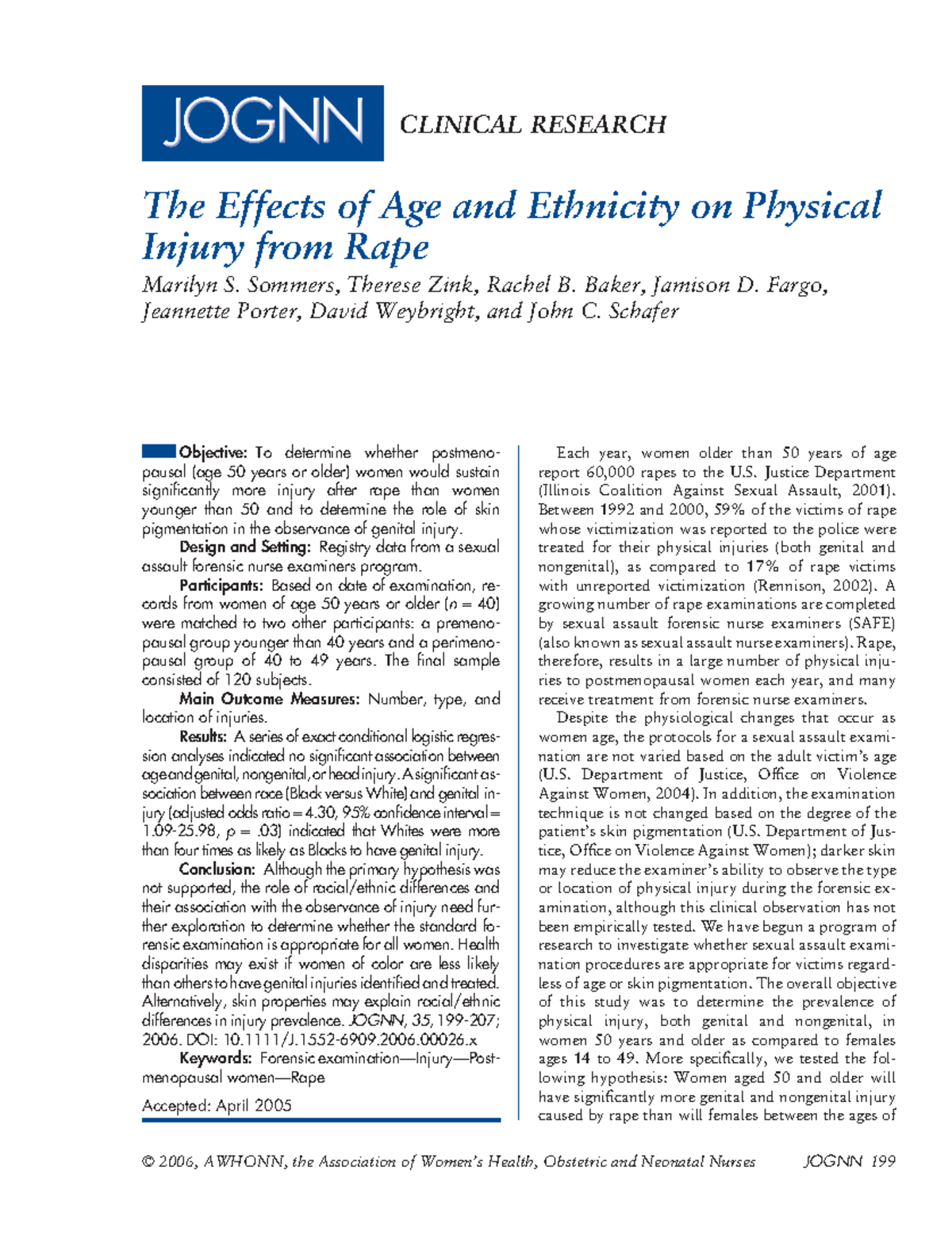 Sommers 2006 - The Effects of Age and Ethnicity on Physical Injury from ...