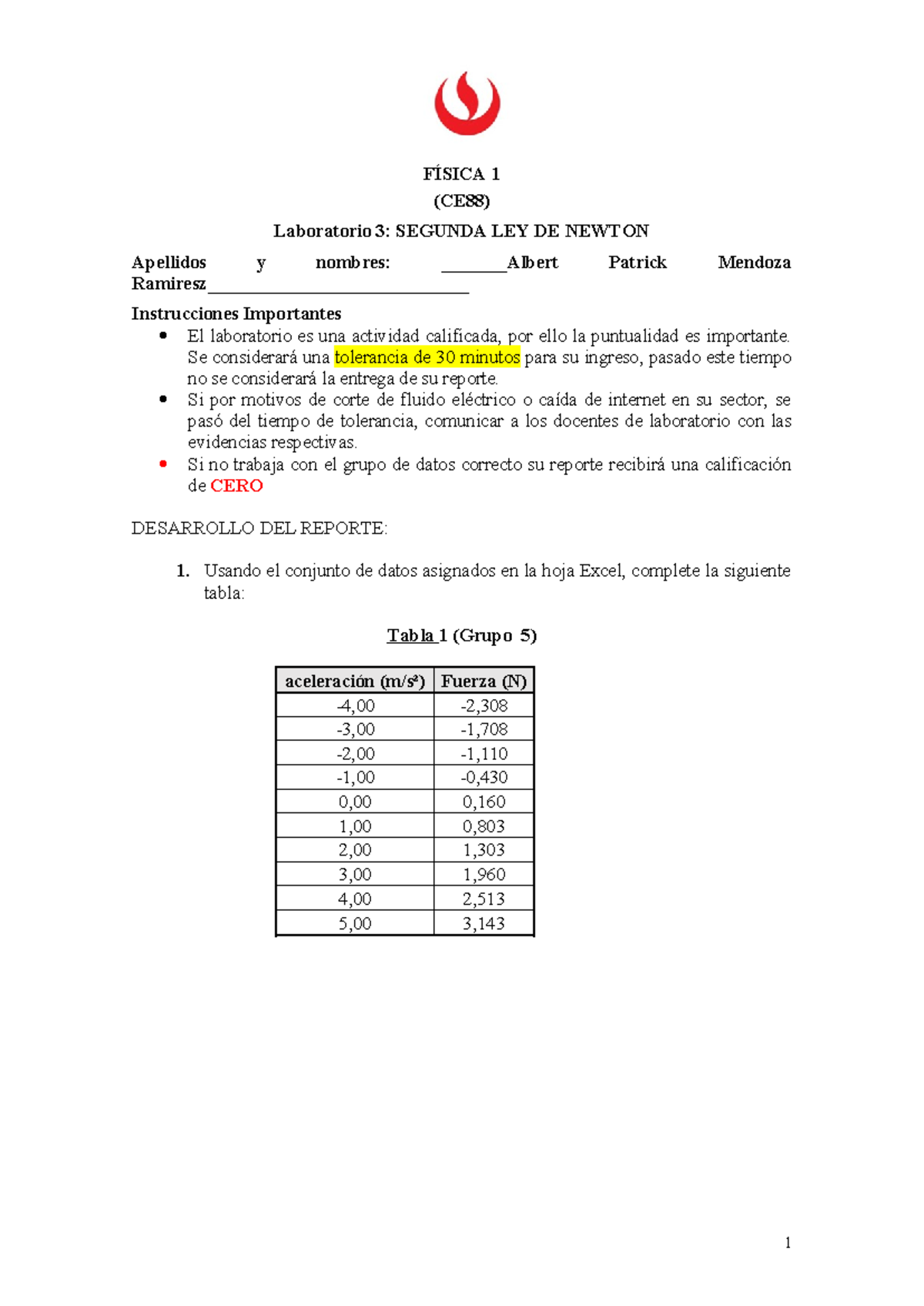 Laboratorio 3 FÍsica 1 Ce88 Laboratorio 3 Segunda Ley De Newton