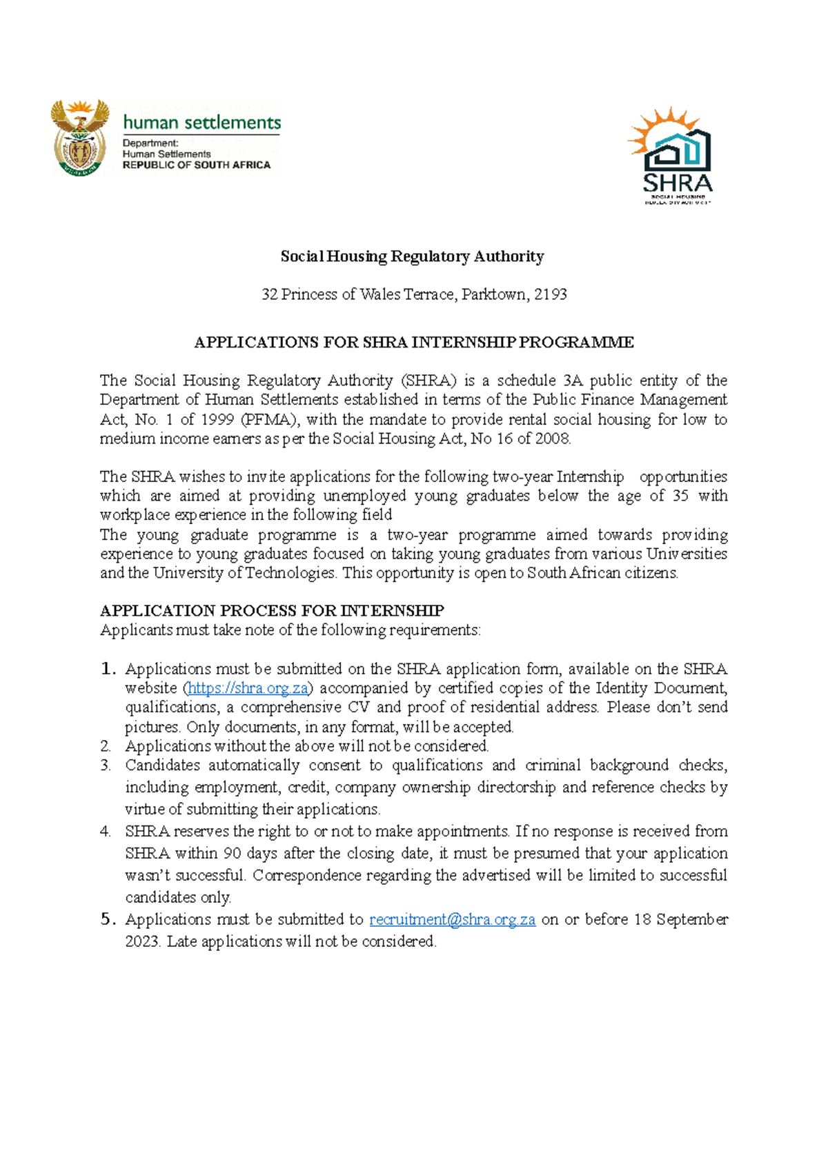 SHRA- Internship- Programme-2023-2024-2 - Social Housing Regulatory ...