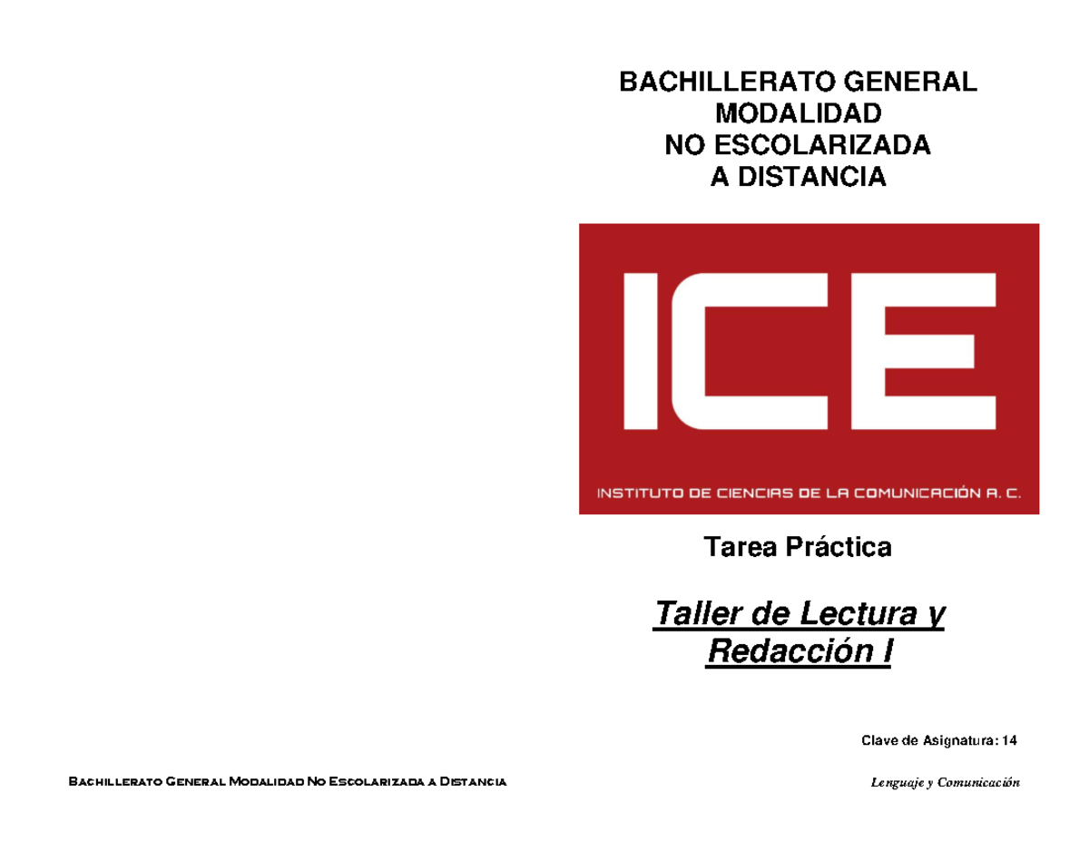 Tareas 14 Taller de Lectura y Redaccion I - Bachillerato General