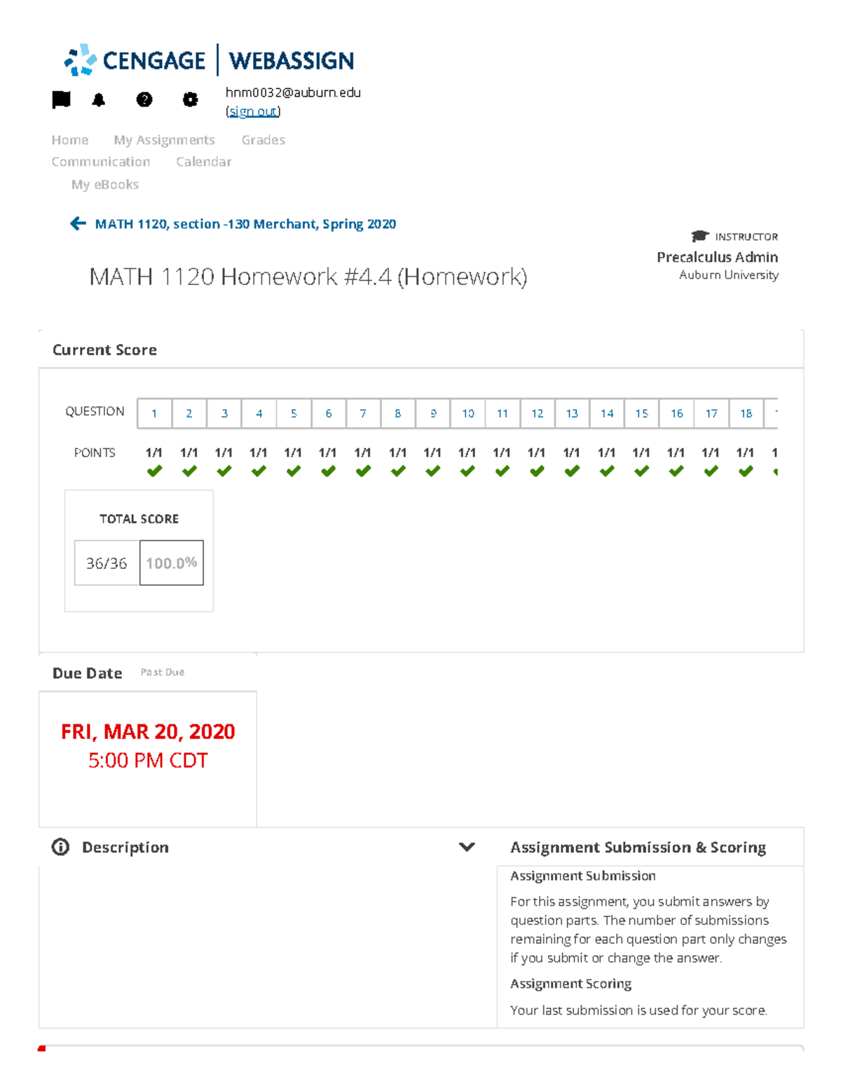 MATH 1120 Homework 4 hnm0032auburn (sign out) MATH 1120, section