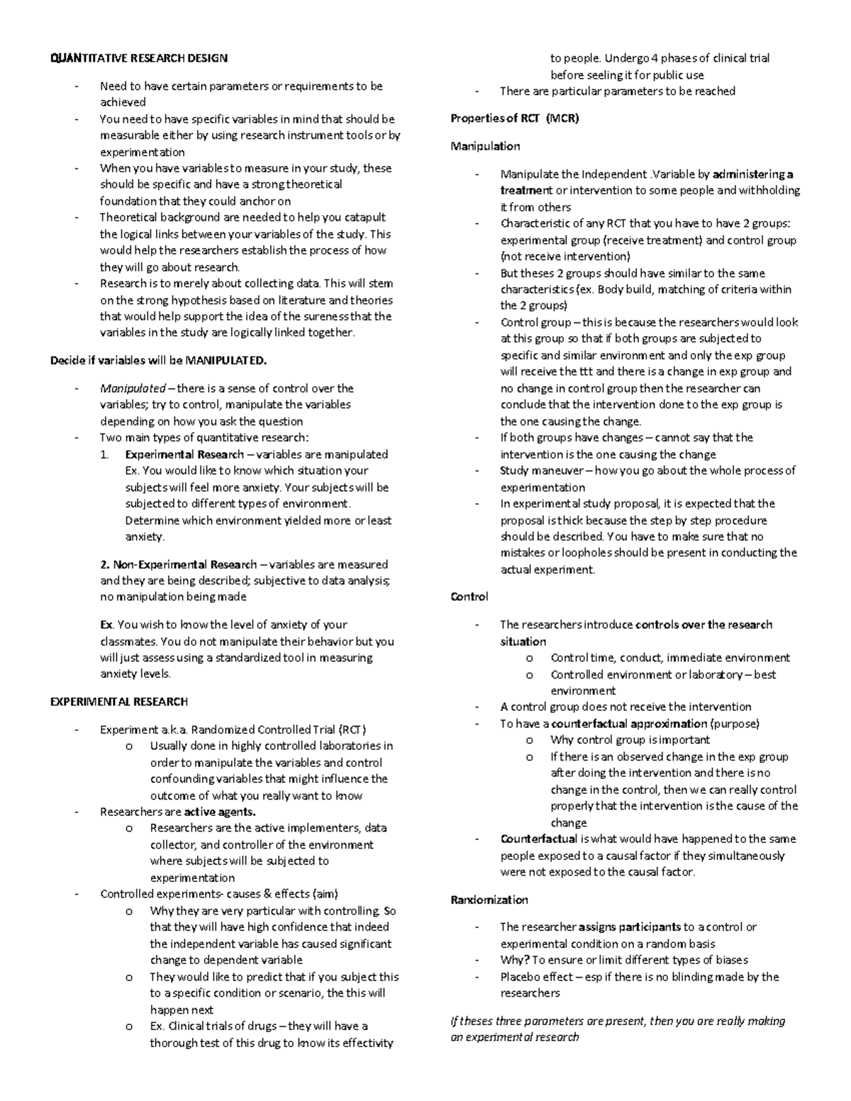 Research Quiz qualit quanti - QUANTITATIVE RESEARCH DESIGN Need to have ...