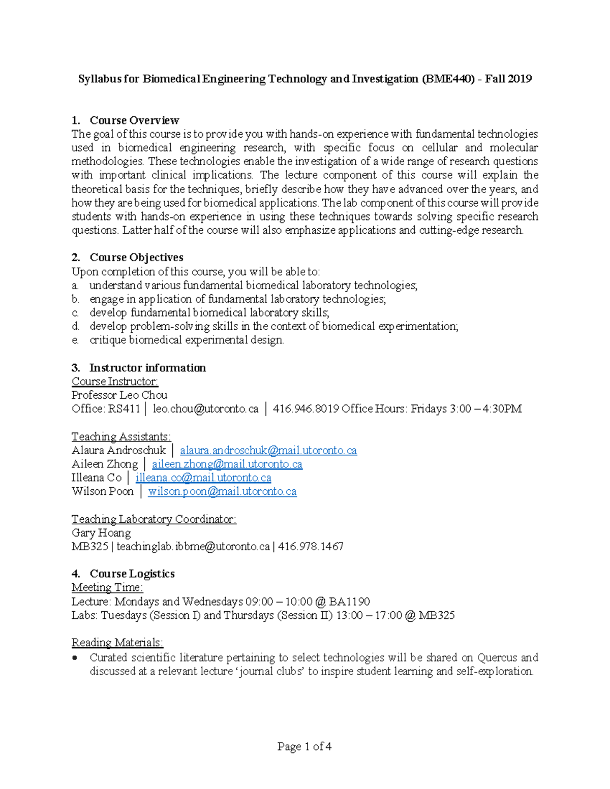 Bme440 syllabus Summary Biomedical Engineering Technology and