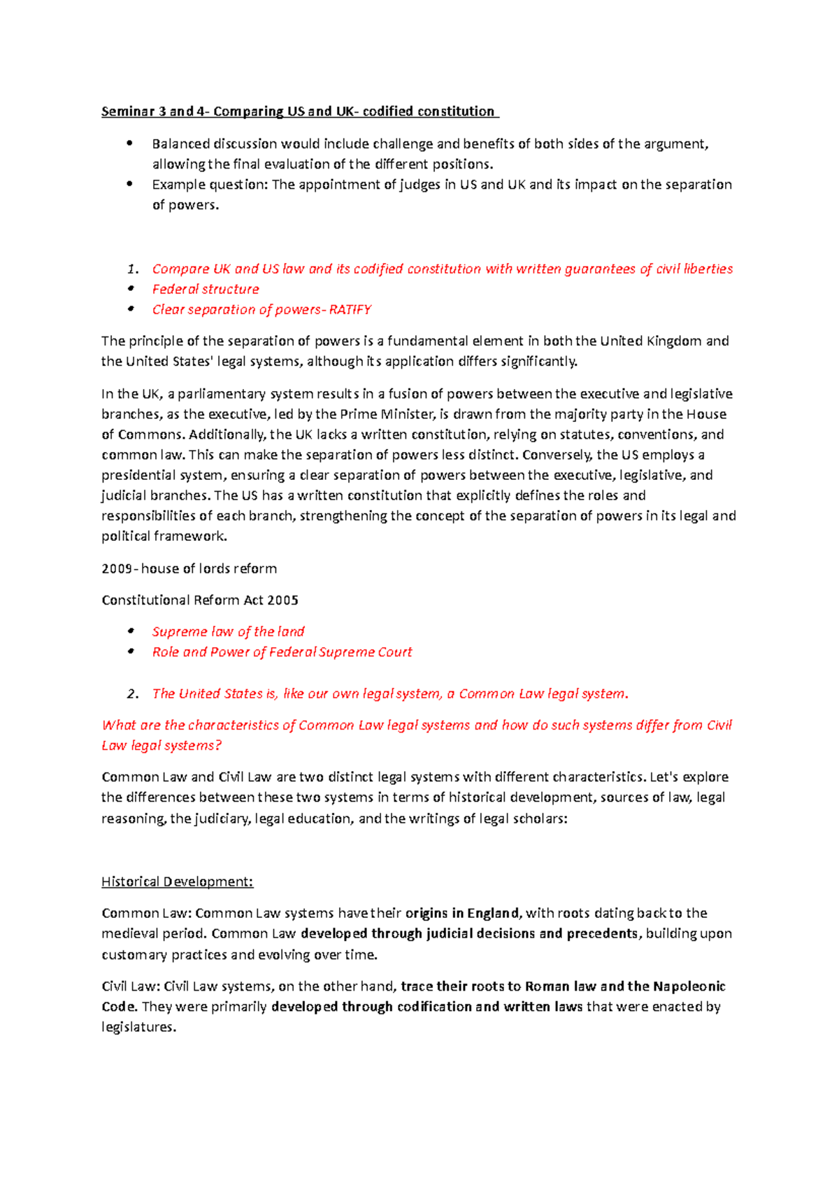 Seminar 3 and 4- Comparing the codified constituion - Seminar 3 and 4 ...