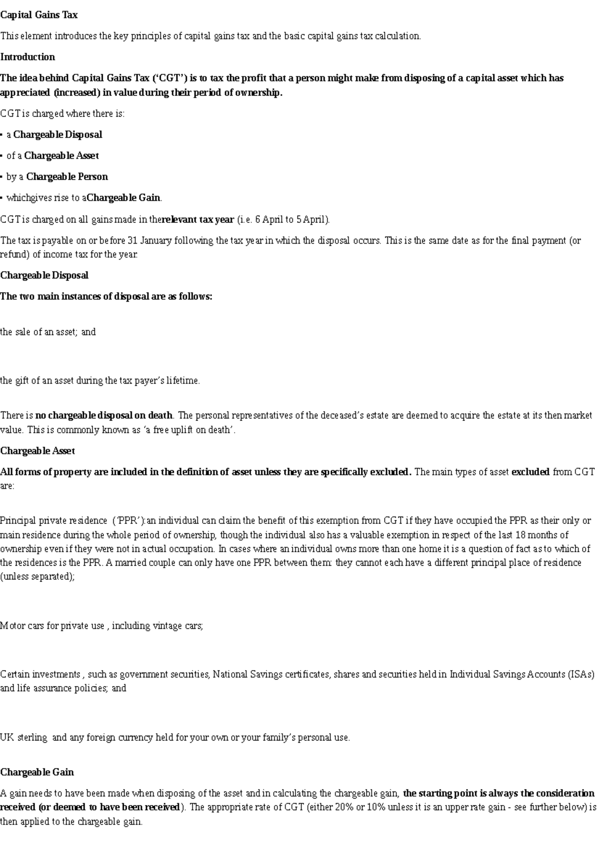 Capital gains tax Capital Gains Tax Capital Gains Tax This element