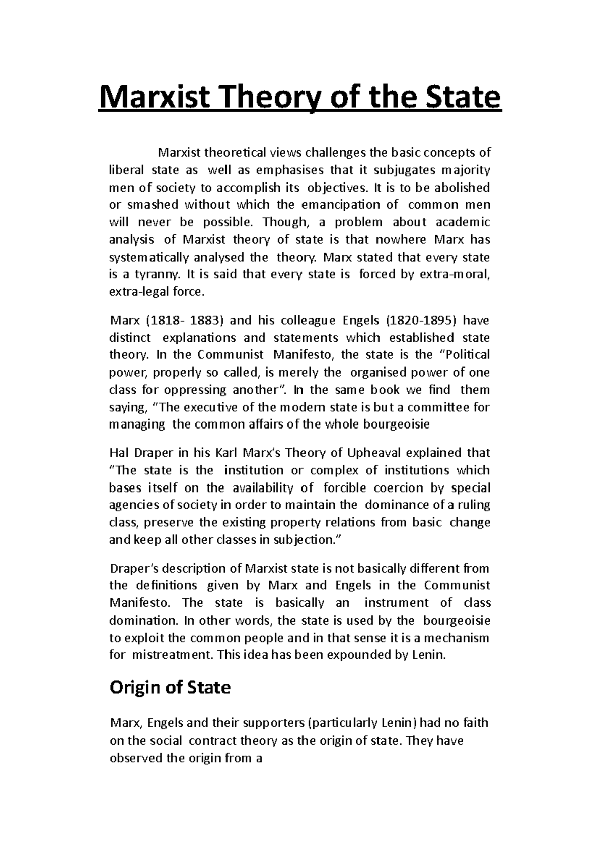 Marxist Theory of the State - Marxist Theory of the State Marxist ...