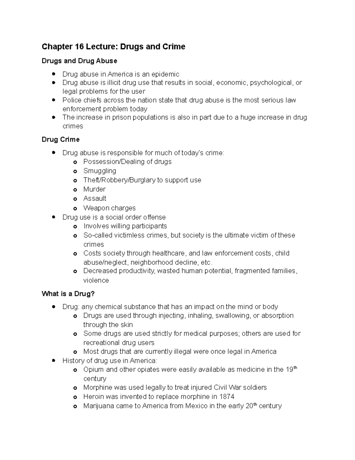 Chapter 16 Lecture Notes - Chapter 16 Lecture: Drugs And Crime Drugs ...