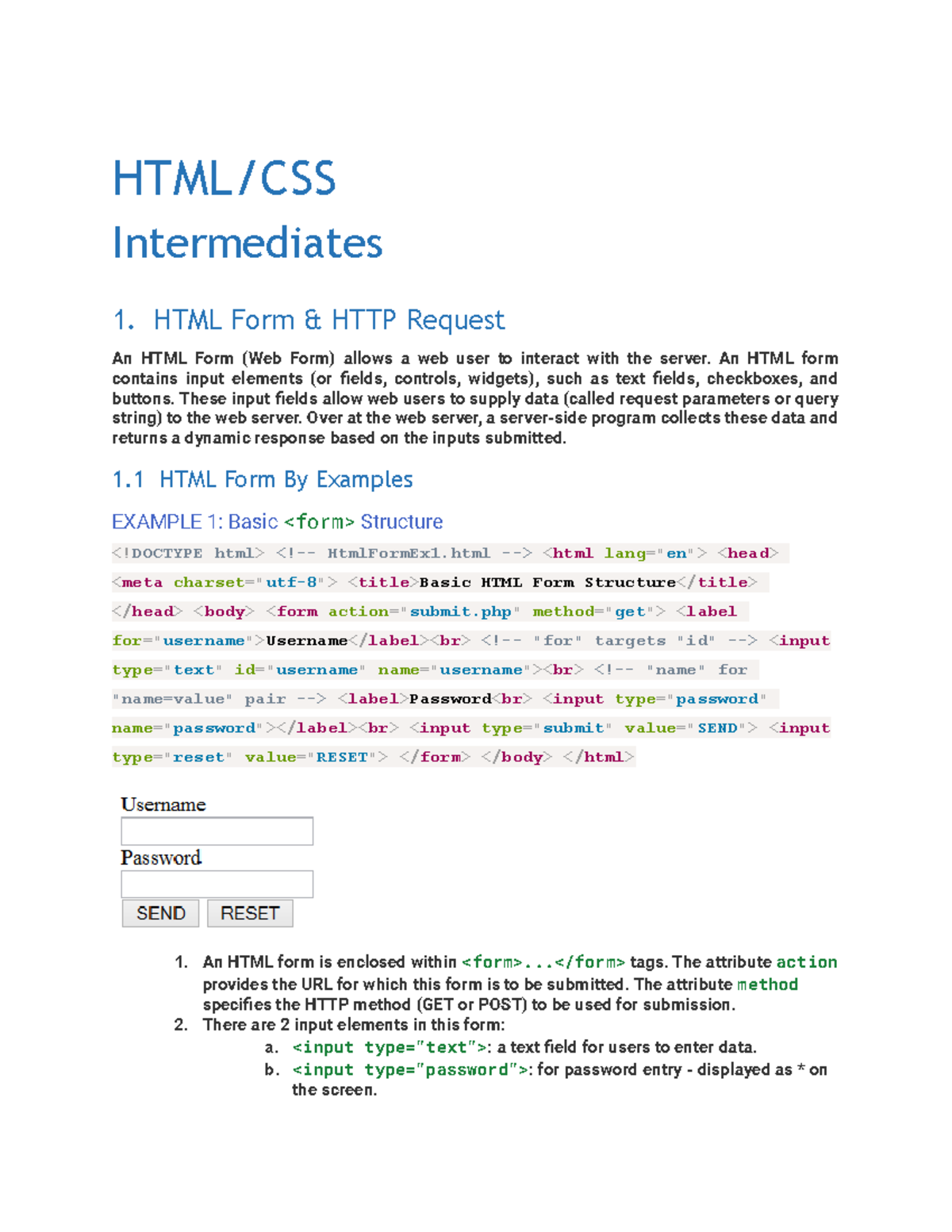 HTML 1 - HTML 1 - HTML/CSS Intermediates 1. HTML Form & HTTP Request An ...