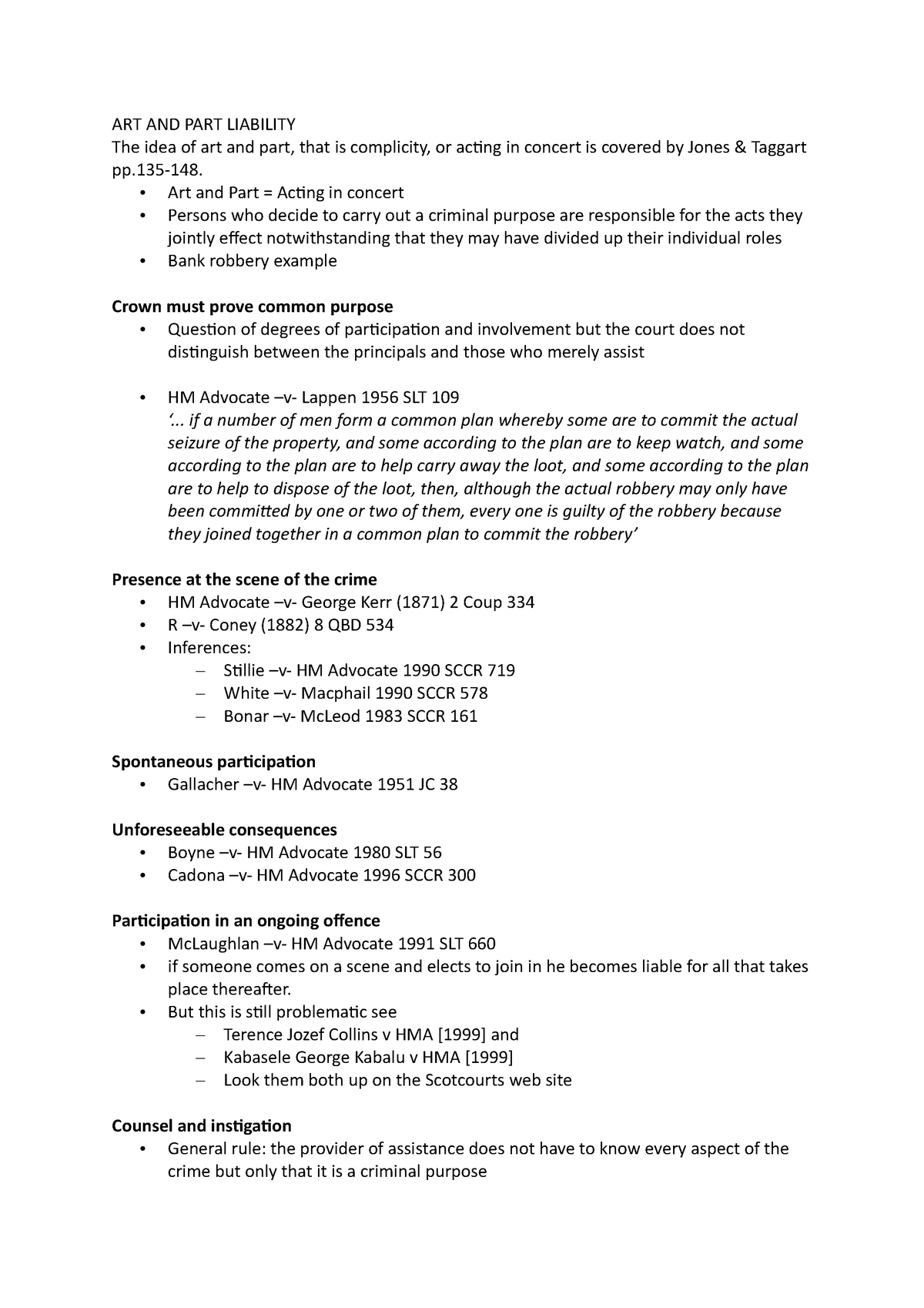 Art and Part Liability - Lecture notes 3 - ART AND PART LIABILITY The ...