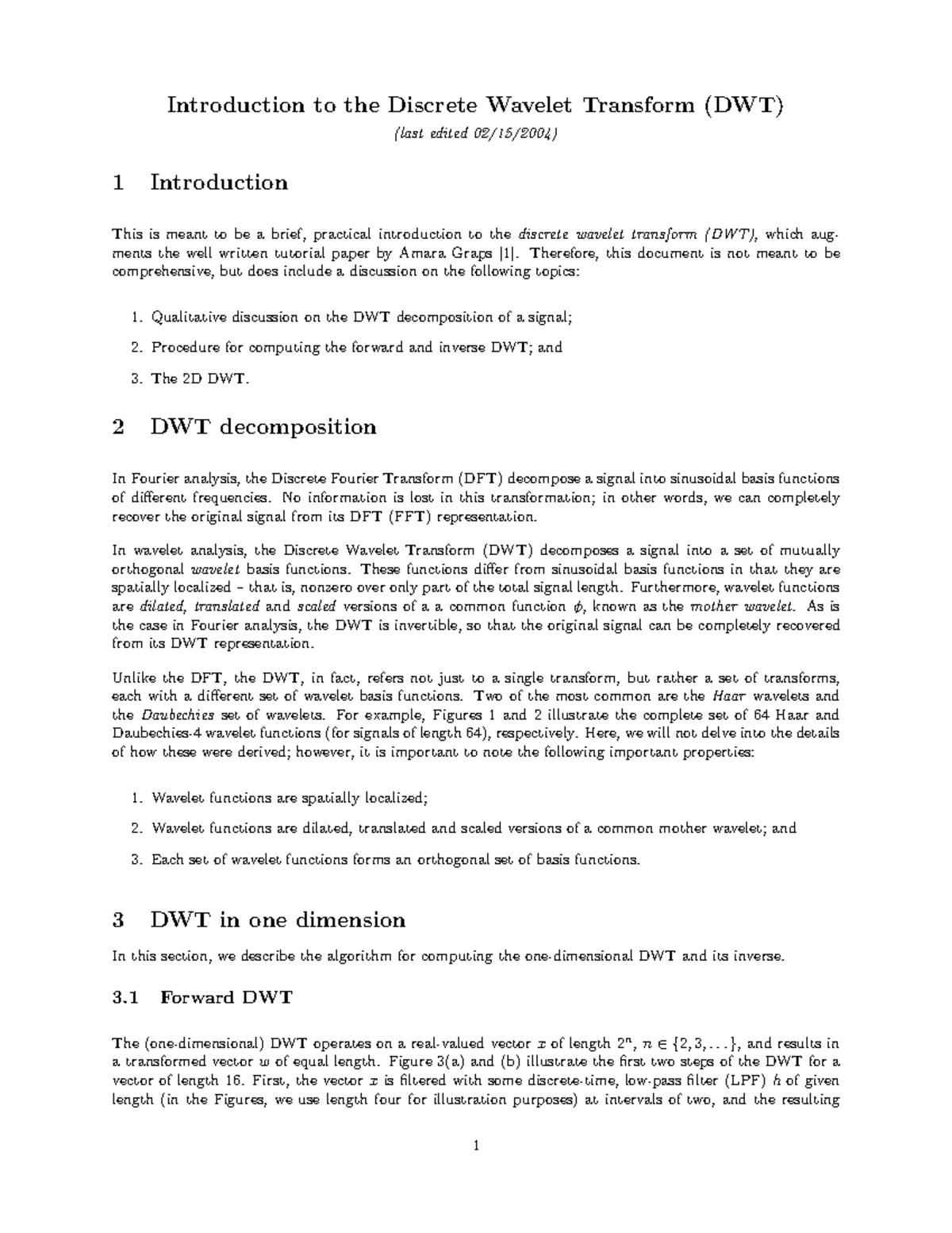 Intro dwt - sowmya - Introduction to the Discrete Wavelet Transform ...