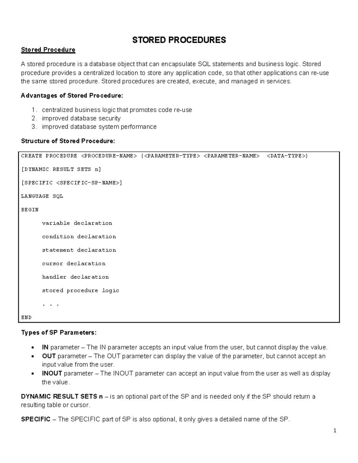 Stored Procedures Lec Notes - Warning: TT: undefined function: 32 ...