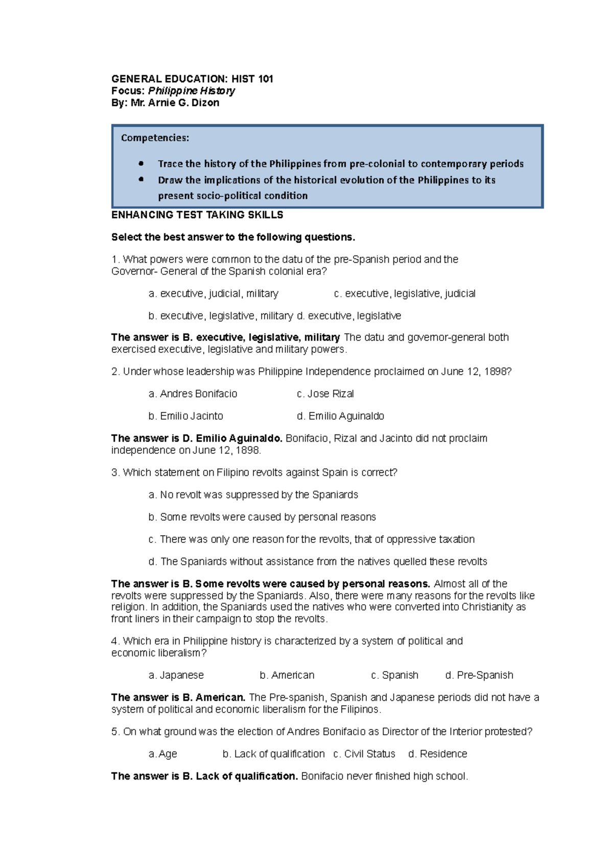 Readings In Philippine History 1 - GENERAL EDUCATION: HIST 101 Focus ...