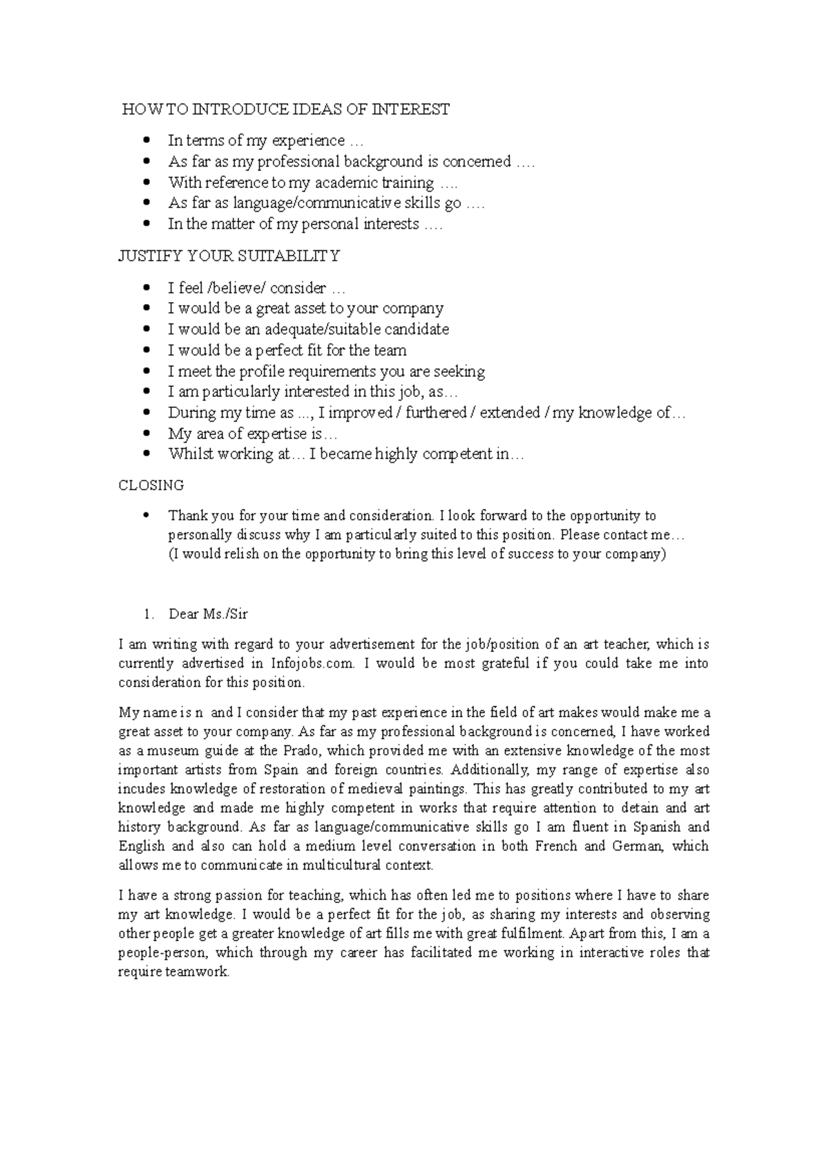 Application letter examples for writing - HOW TO INTRODUCE IDEAS OF ...