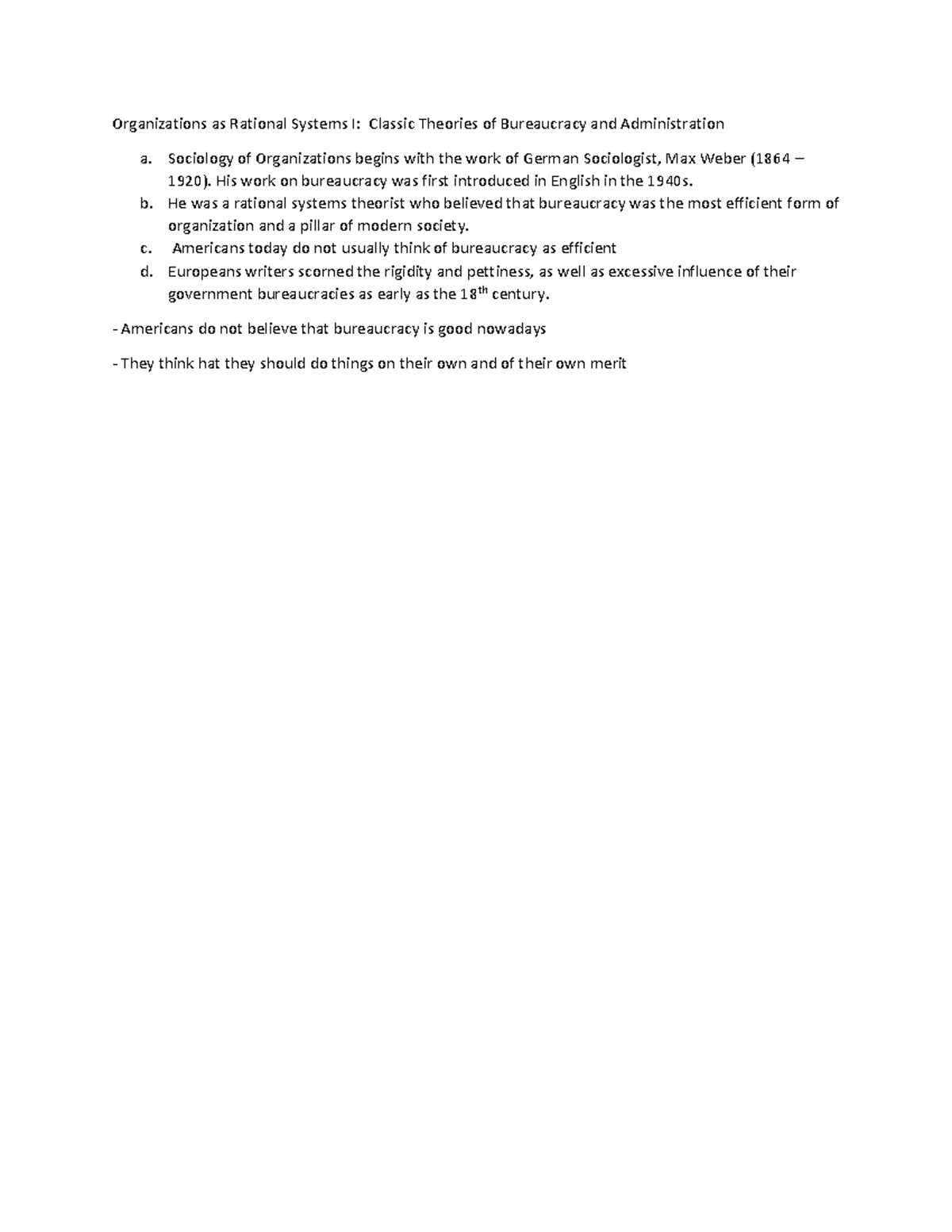 Organizations Notes - Organizations as Rational Systems I: Classic ...