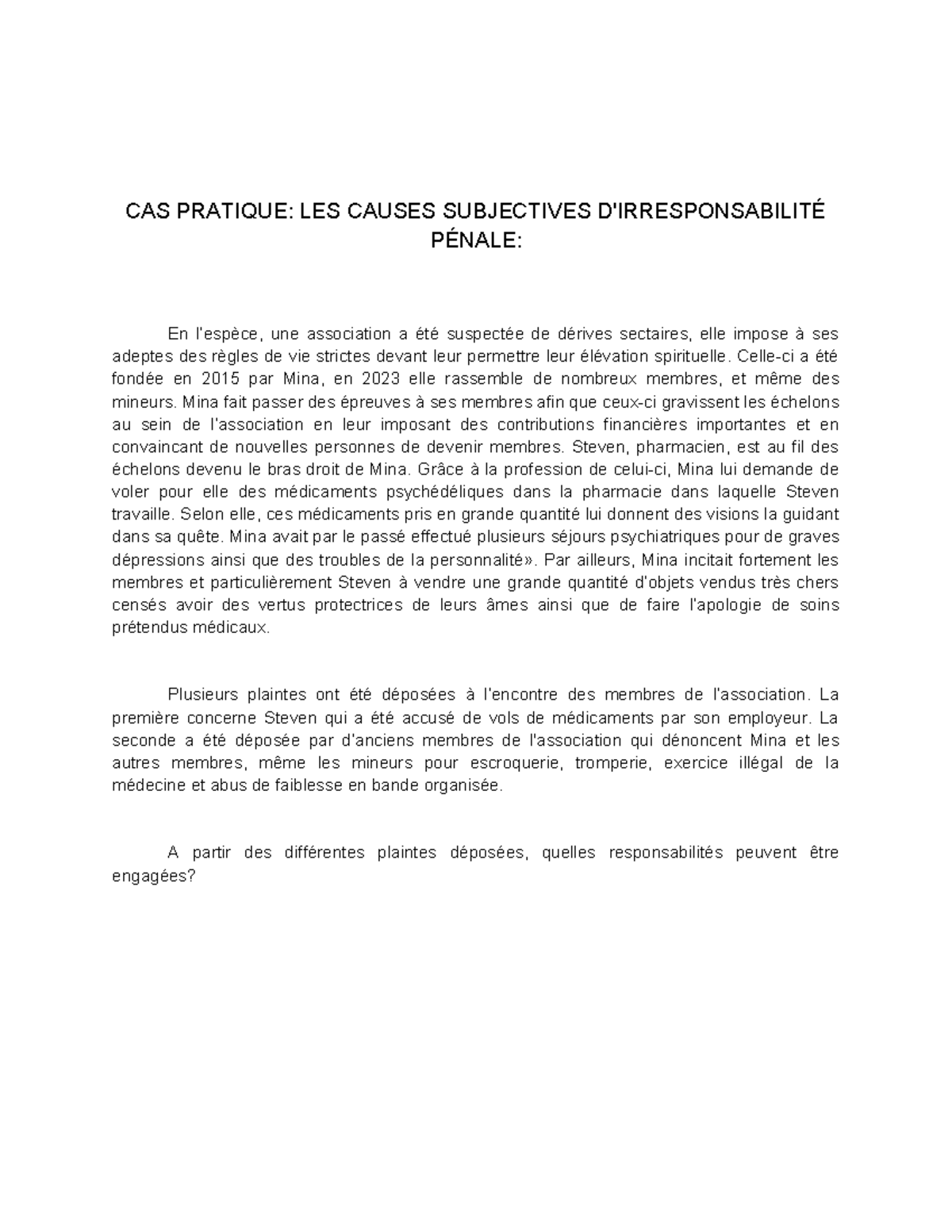 Cause Subjective D'irresponsabilité Pénale www.studocu.com