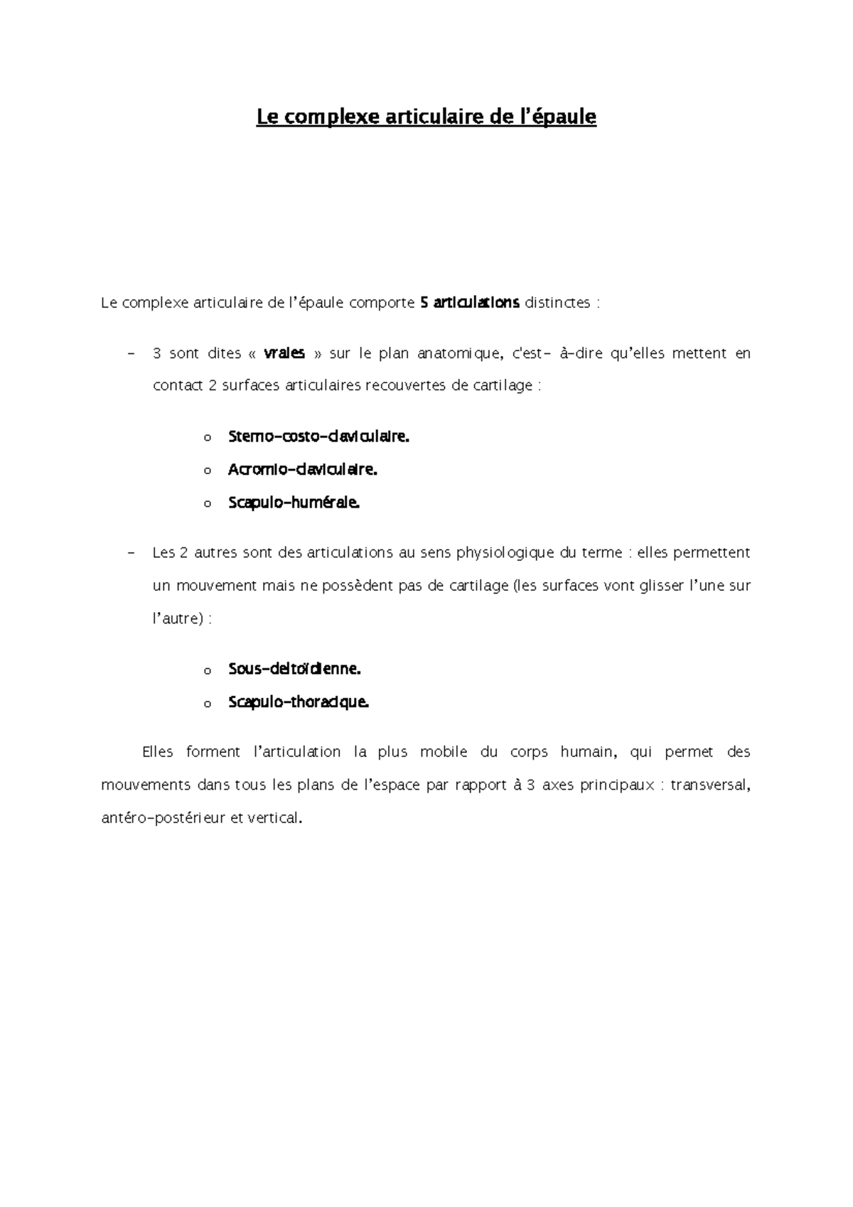 Le complexe articulaire de l’épaule partie 2 Le complexe articulaire de l’épaule Le complexe