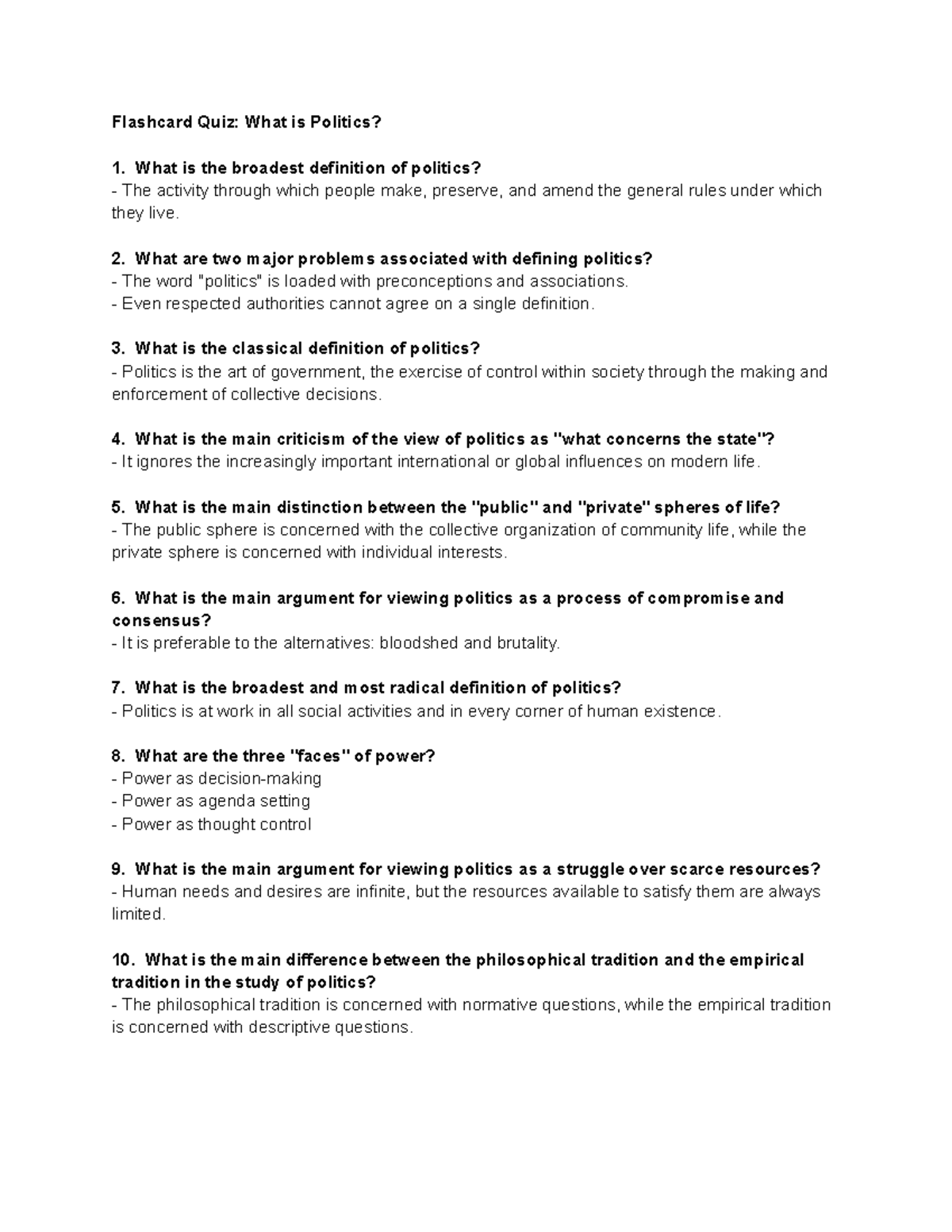 What is Politics - Flashcard Quiz: What is Politics? What is the ...