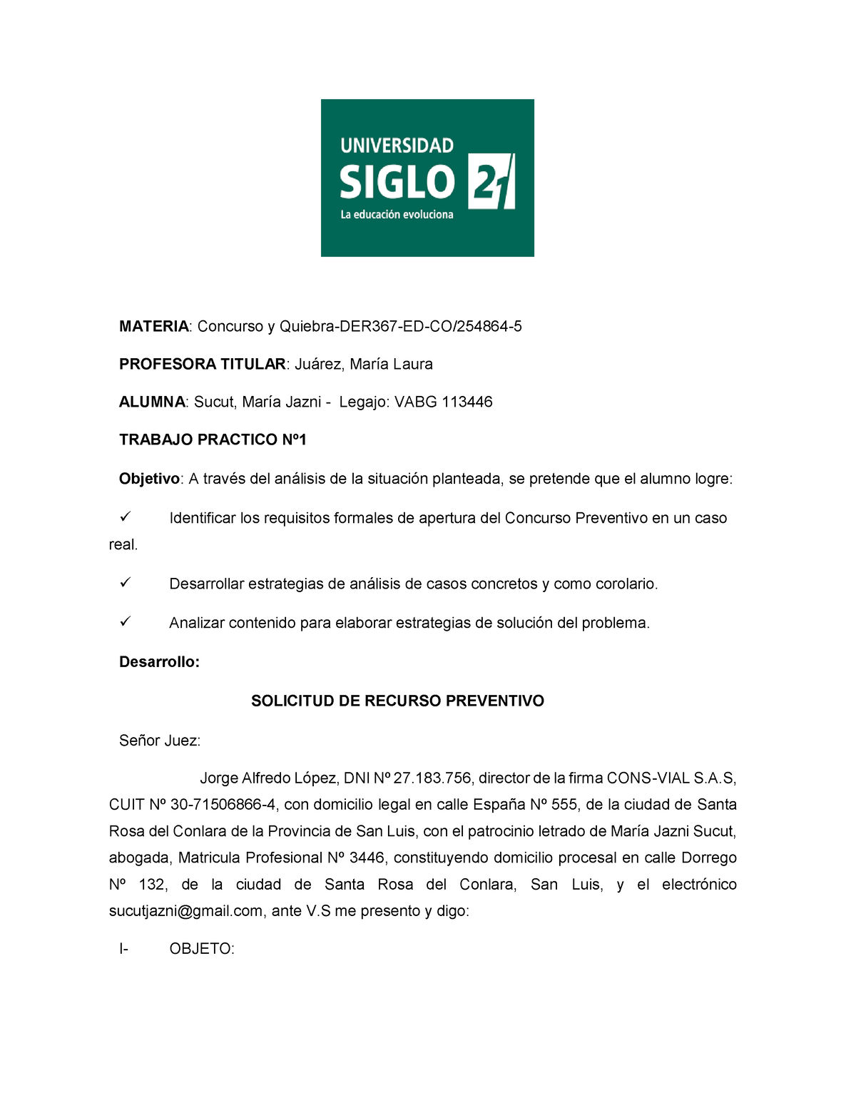 Inicio Concurso Trabajo Práctico N° 1 2022 Materia Concurso Y