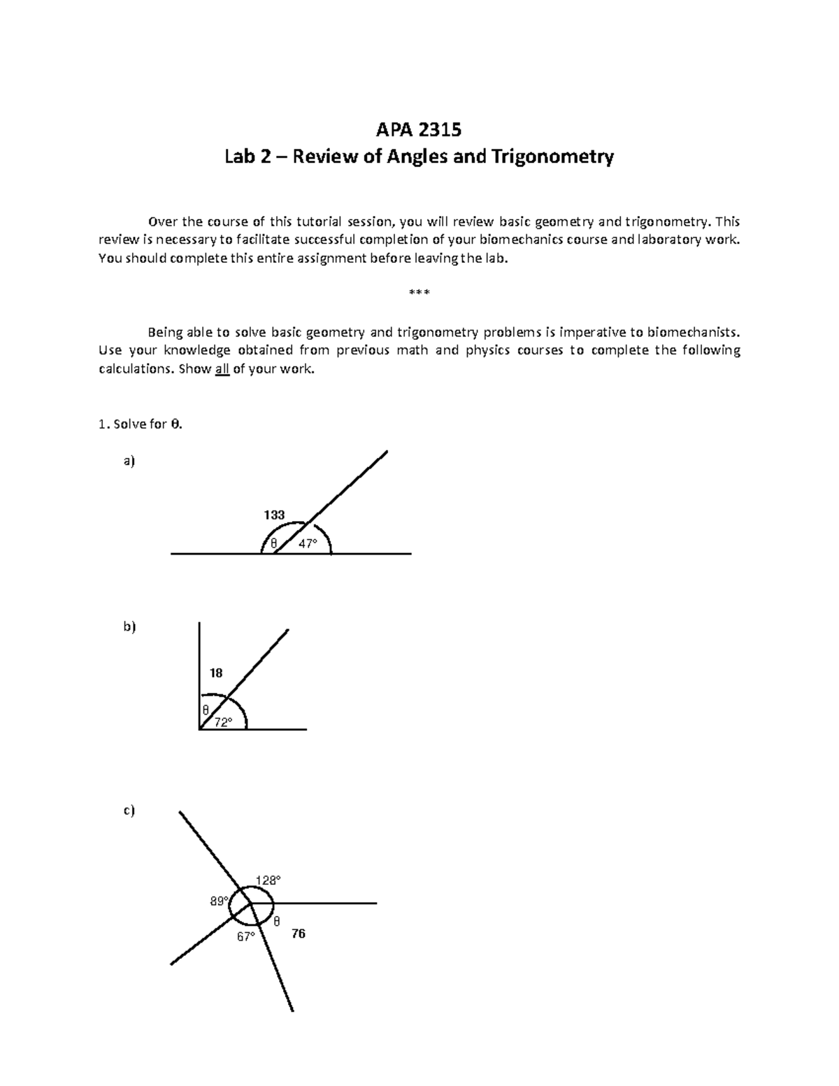 Lab 2 - Review of angles and trigonometry - APA 2315 Lab 2 – Review of ...