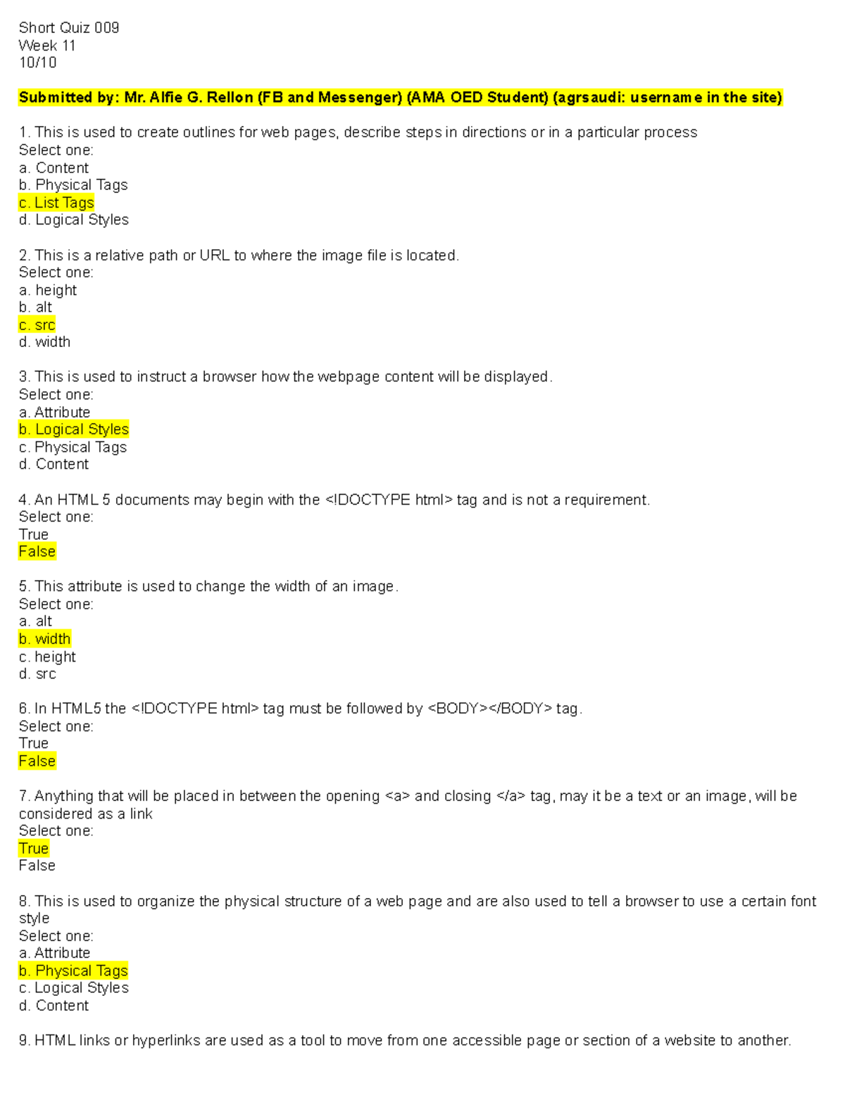 MIS6111 Fundamentals Of Information System Short Quiz 009 - Short Quiz ...