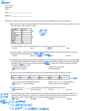Exam 3 Review - STA 2122 U Spring 2023 Exam 3 Name ...