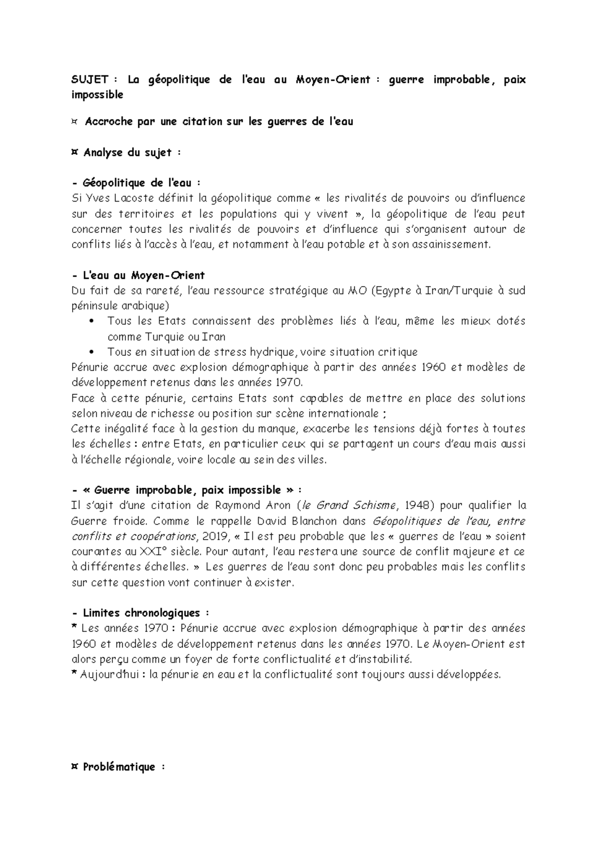 Guerre Eau Fiche Thematique Sujet La Geopolitique De L Eau Au Moyen Orient Guerre Studocu