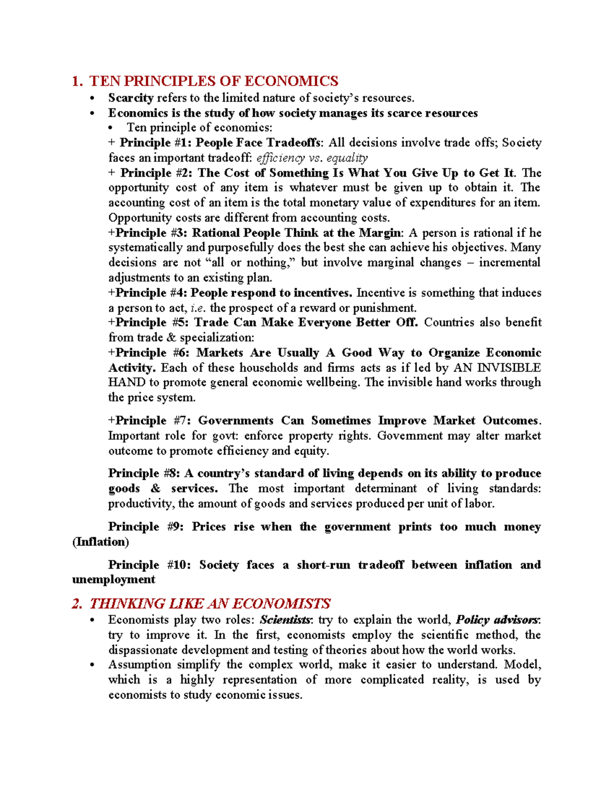 Review midterm chap 1 - 6 - 1. TEN PRINCIPLES OF ECONOMICS Scarcity ...