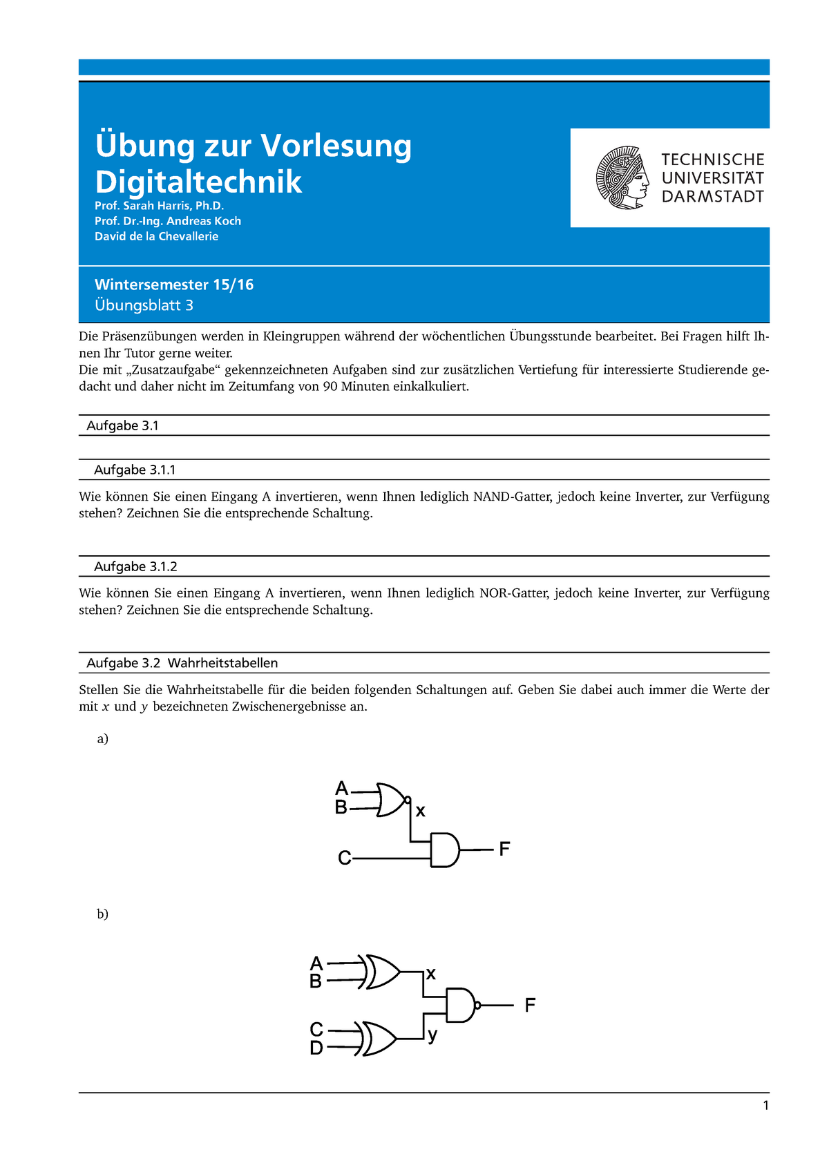 Übung 03 - Aufgaben - Übung Zur Vorlesung Digitaltechnik Prof. Sarah ...