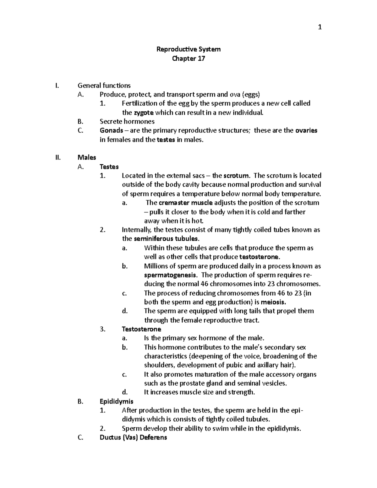 Chapter 17 Reproductive System Notes - Reproductive System Chapter 17 I ...