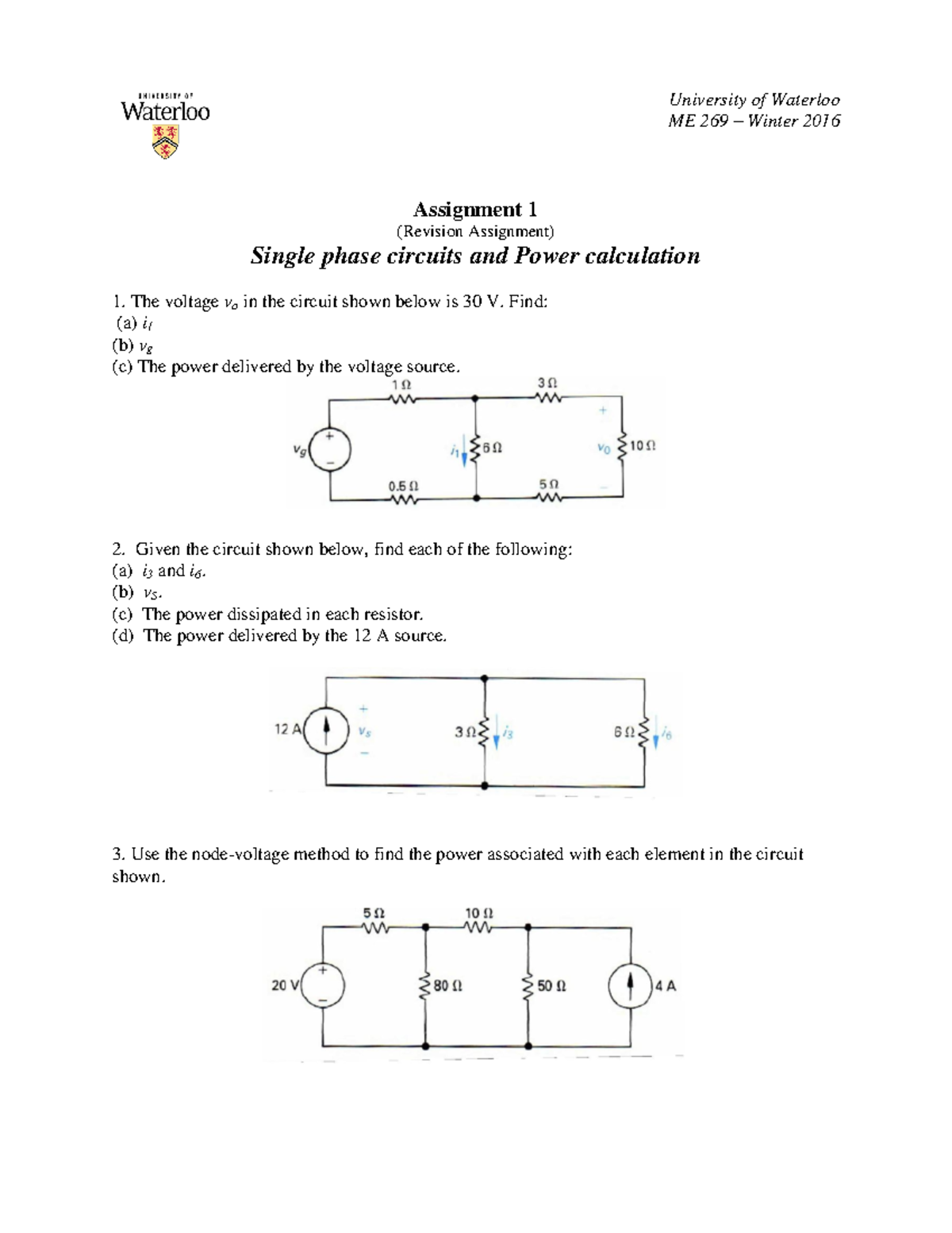 A1 - Study reference - University of Waterloo ME 269 – Winter 2016 ...