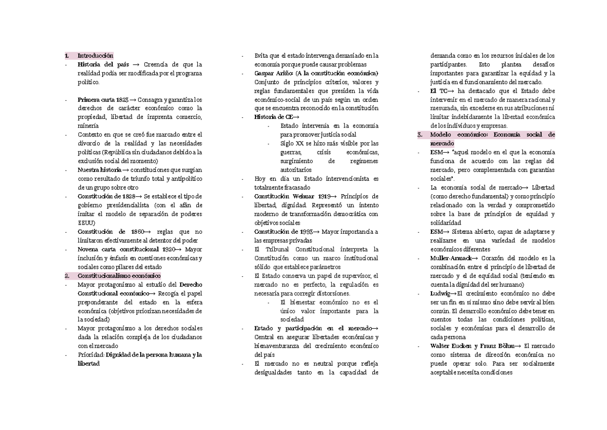 El modelo económico de la Constitucion - Introducción Historia del país