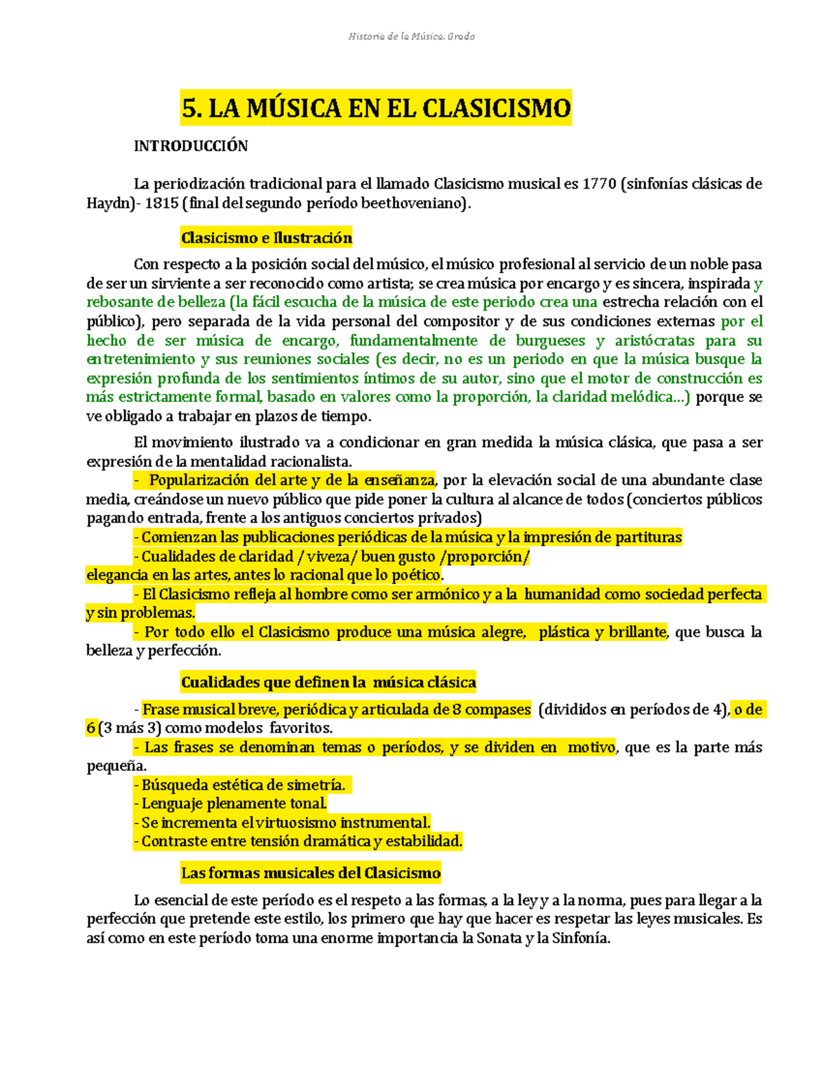 Tema 5 La Música En El Clasicismo 5 La MÚsica En El Clasicismo